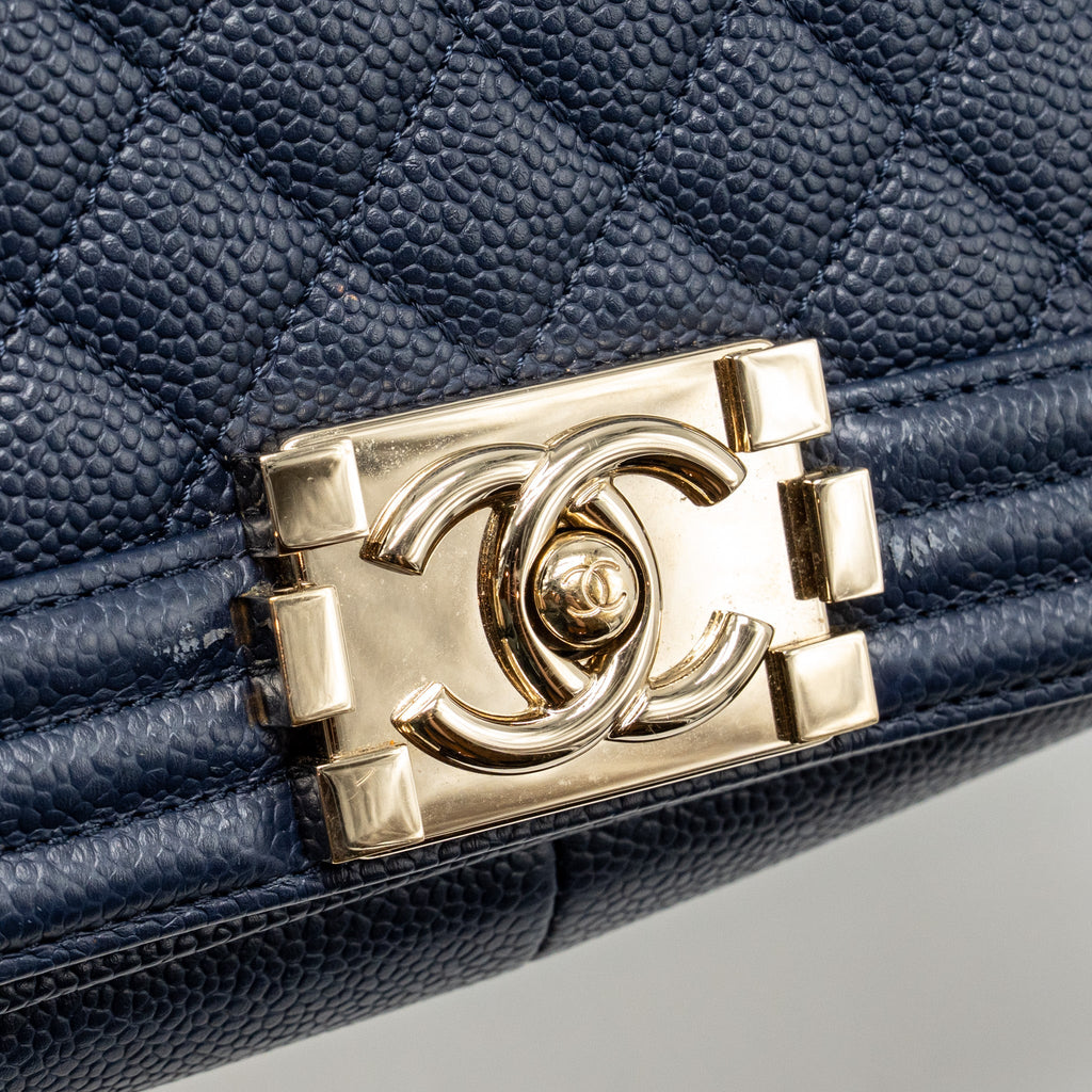 CHANEL MEDIUM BOY BAG CAVIAR NAVY LGHW
