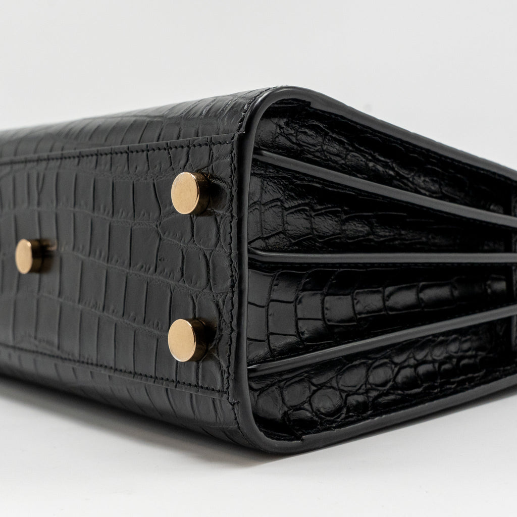 SAINT LAURENT/YSL NANO SAC DE JOUR CROC-EMBOSSED CALFSKIN BLACK GHW