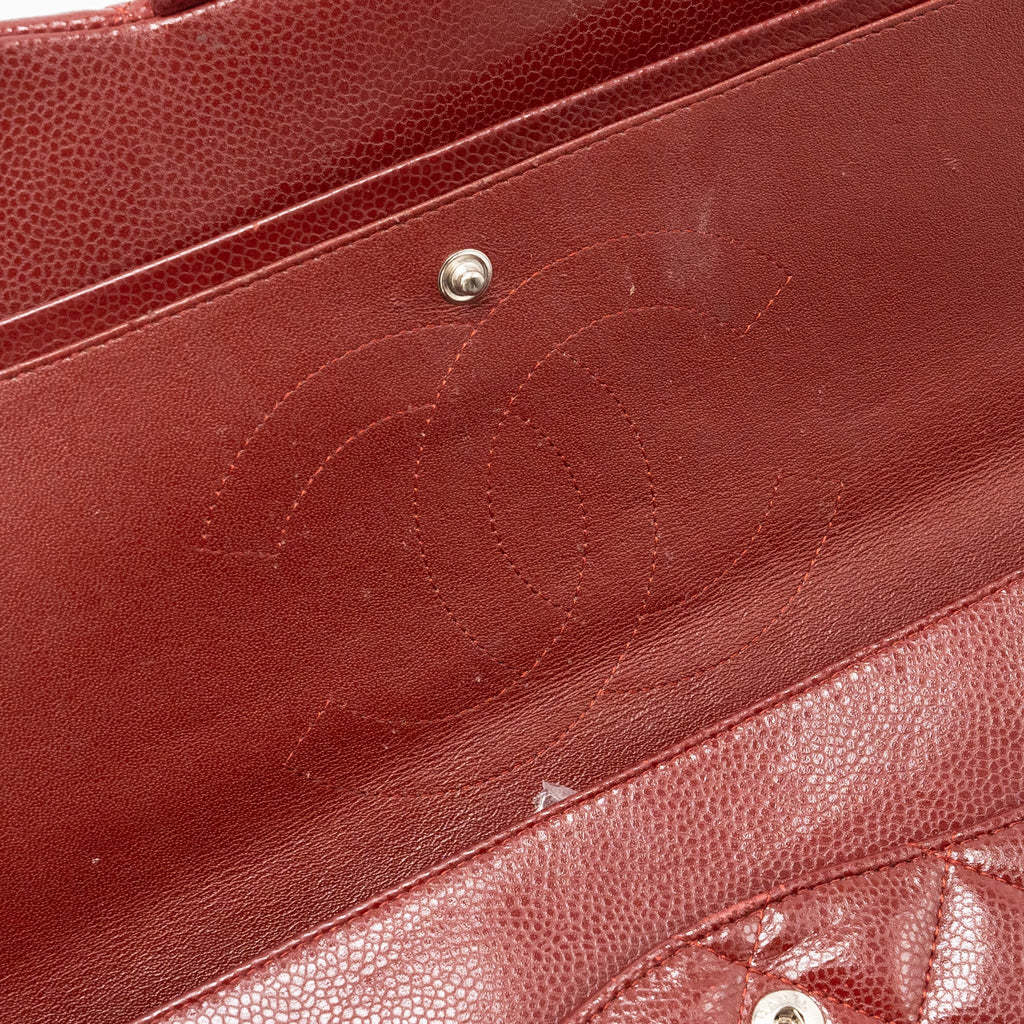 CHANEL CLASSIC JUMBO DOUBLE FLAP BAG CAVIAR DARK RED SHW