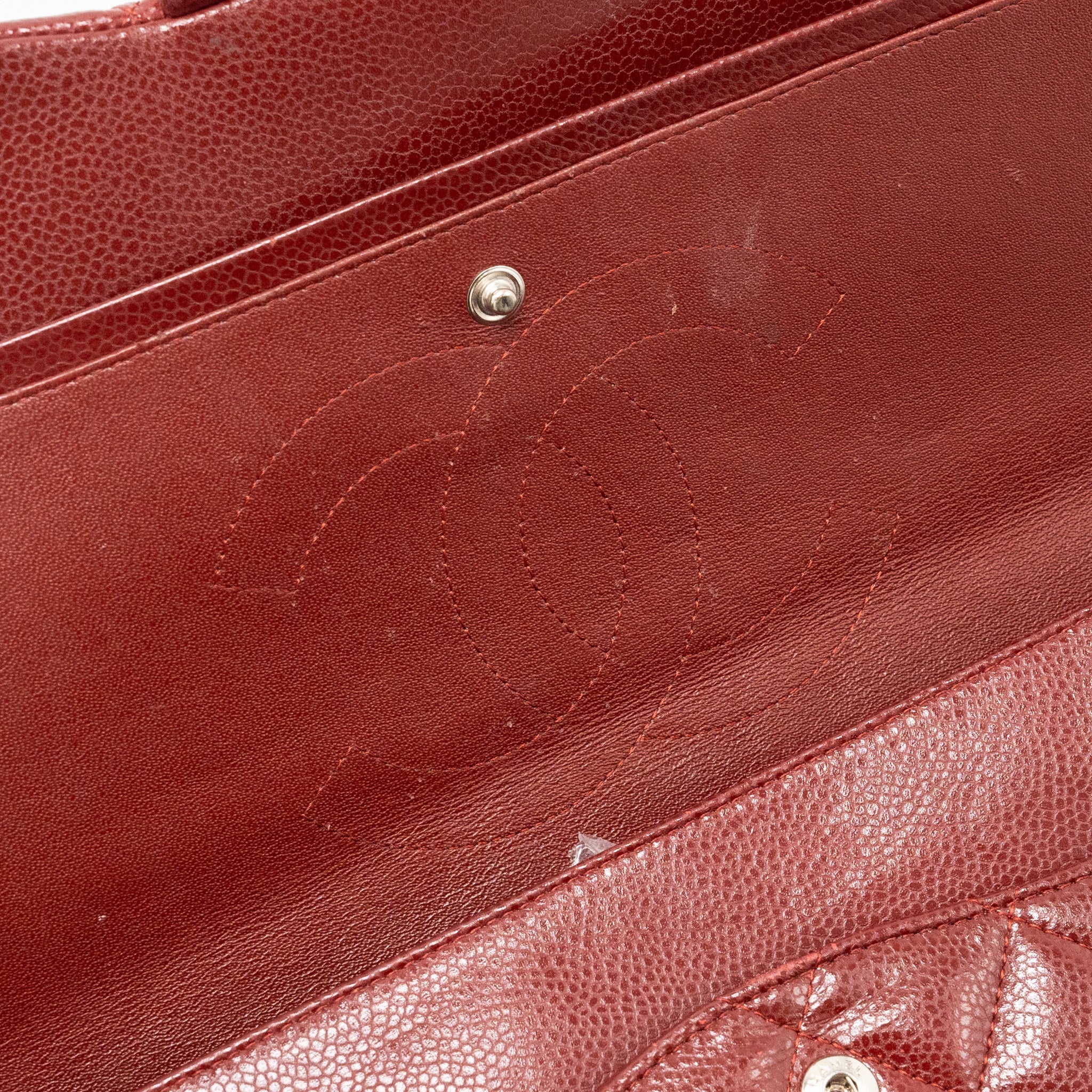 CHANEL CLASSIC JUMBO DOUBLE FLAP BAG CAVIAR DARK RED SHW