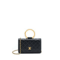 CHANEL 21S WALLET ON CHAIN WITH PEARL/CC LOGO ROUND HANDLE LAMBSKIN BLACK BRUSHED GHW