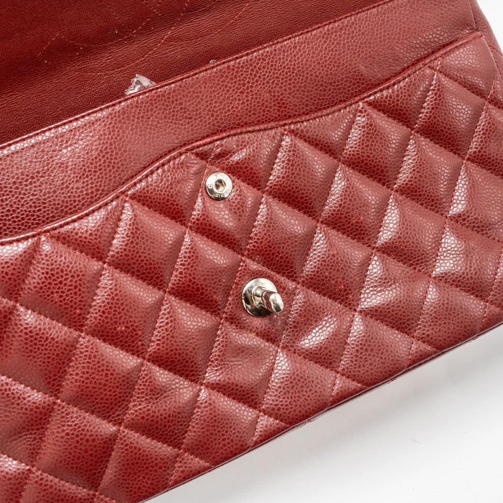 CHANEL CLASSIC JUMBO DOUBLE FLAP BAG CAVIAR DARK RED SHW