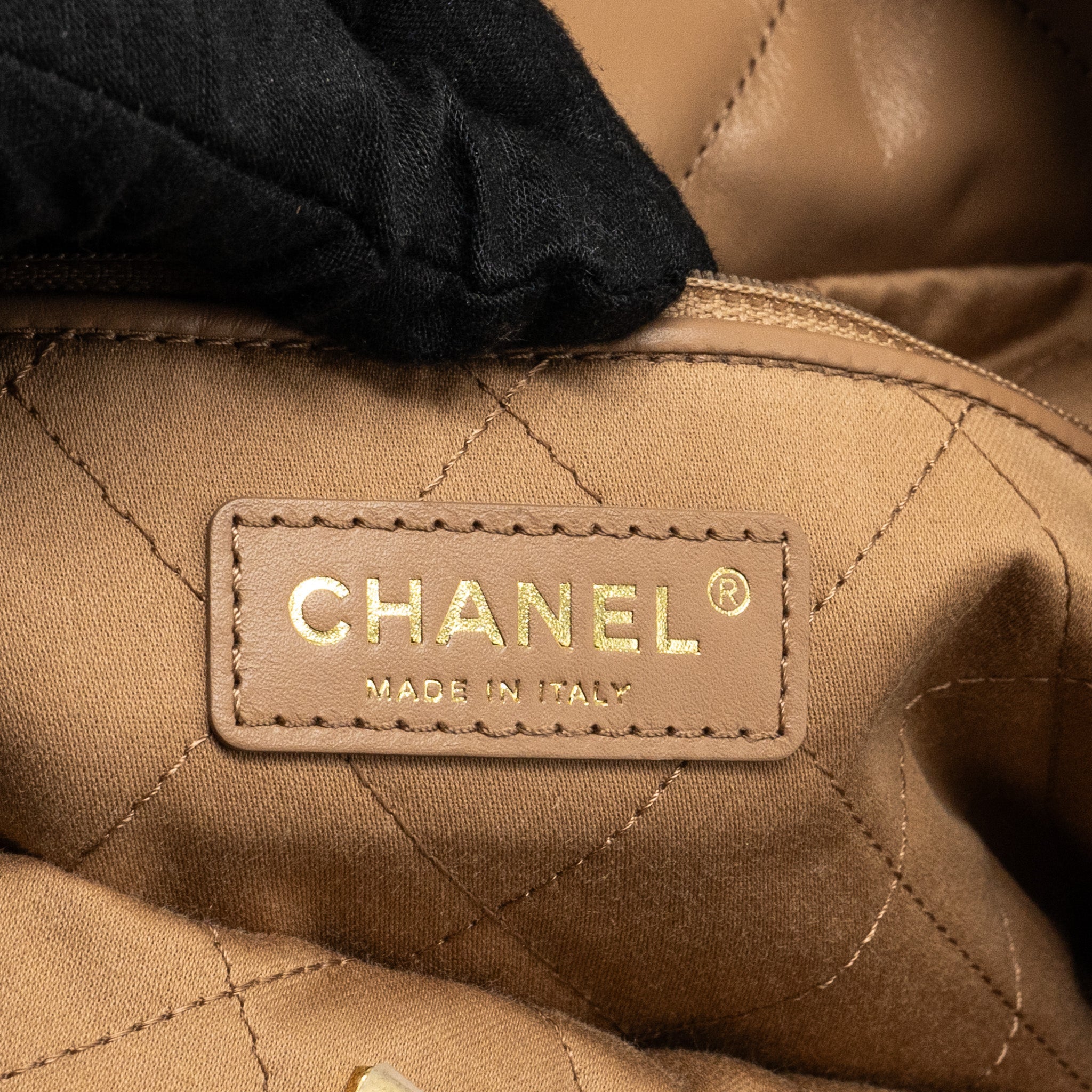 CHANEL SMALL 22 BAG SHINY CALFSKIN DARK BEIGE GHW (MICROCHIP)