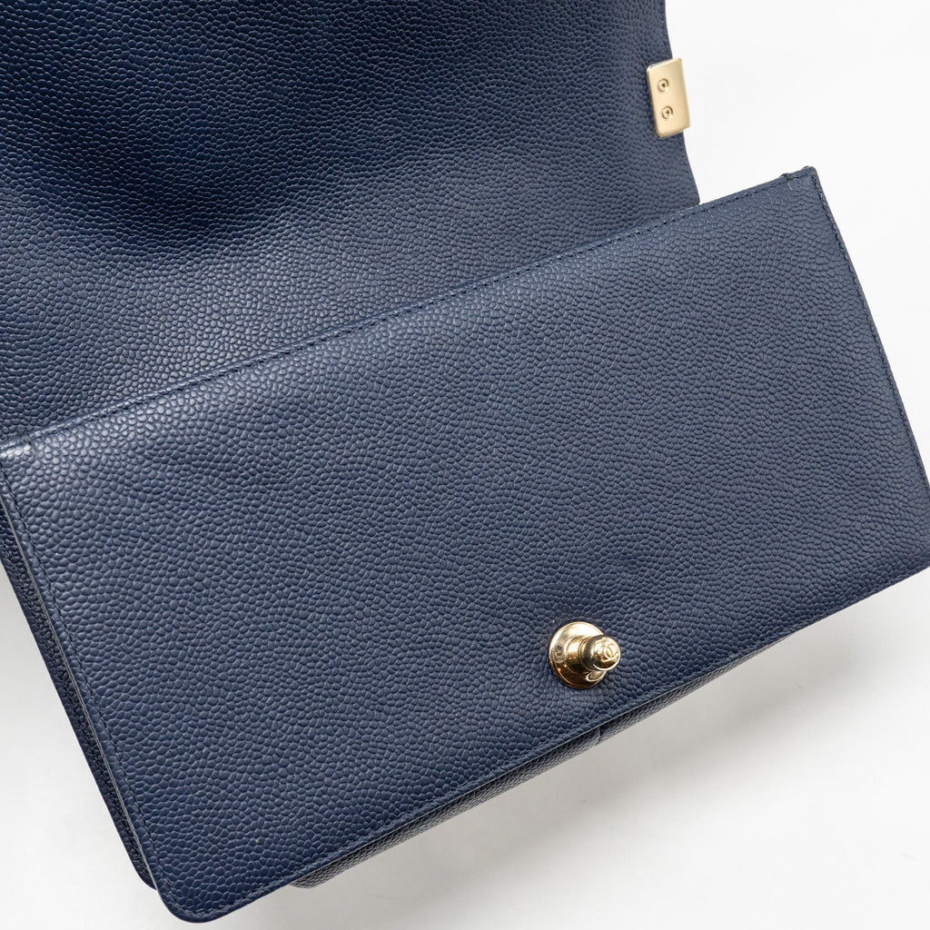 CHANEL MEDIUM BOY BAG CAVIAR NAVY LGHW