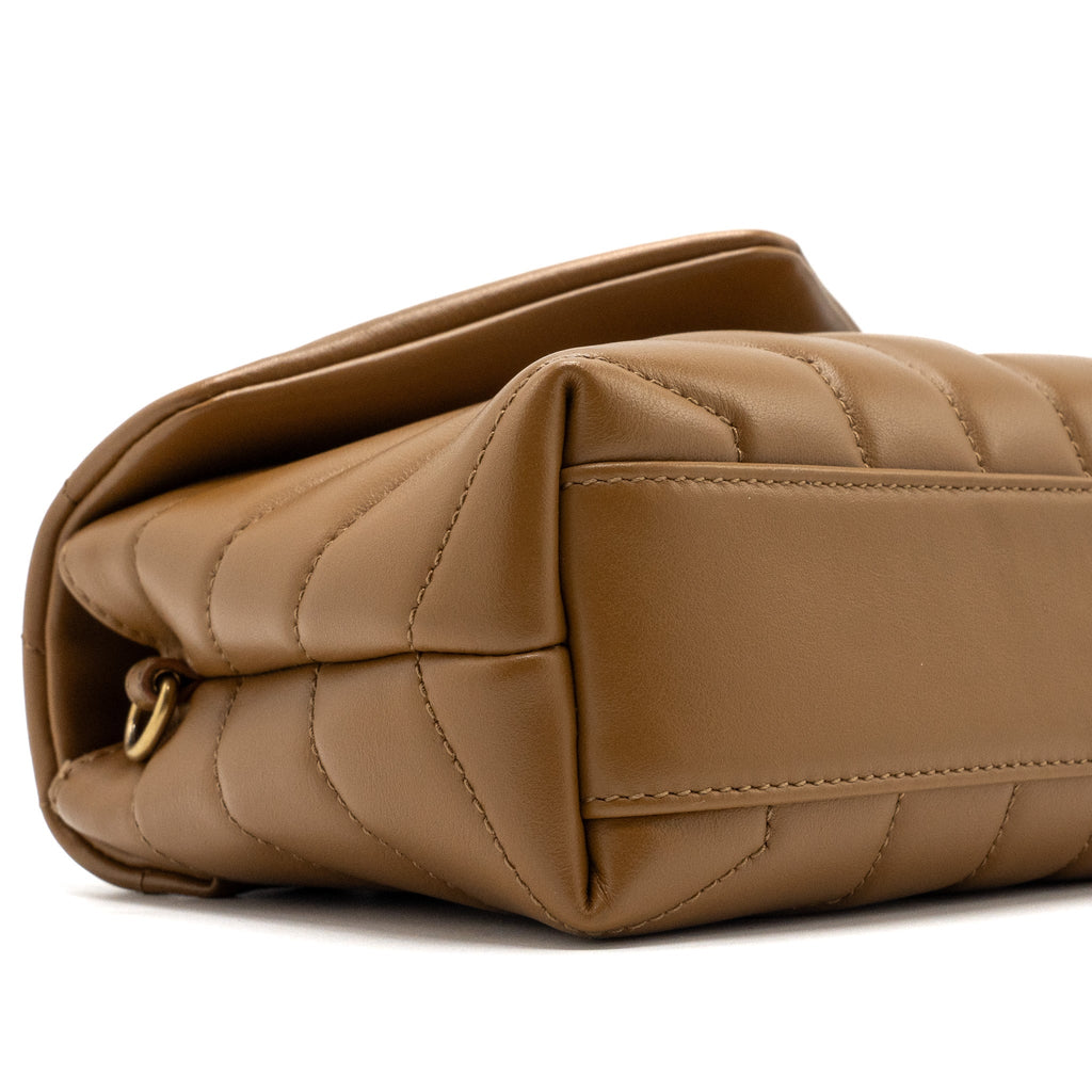 SAINT LAURENT TOY LOULOU TOY STRAP BAG CALFSKIN CARAMEL GHW