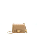 CHANEL PEARL CRUSH MINI SQUARE FLAP BAG LAMBSKIN DARK BEIGE GHW(MICROCHIP)