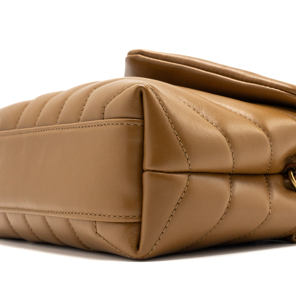 SAINT LAURENT TOY LOULOU TOY STRAP BAG CALFSKIN CARAMEL GHW