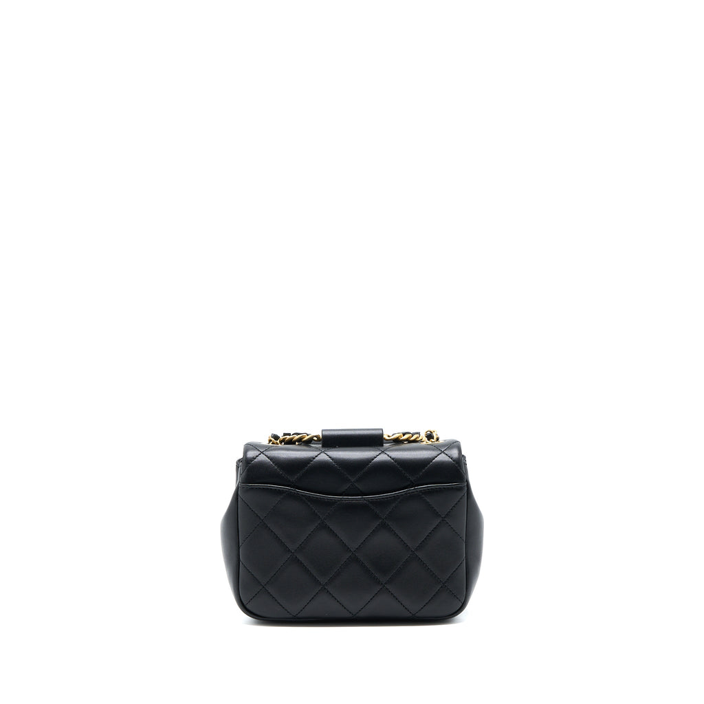 CHANEL CIRCULAR HANDLE QUILTED FLAP BAG LAMBSKIN BLACK BRUSHED GHW