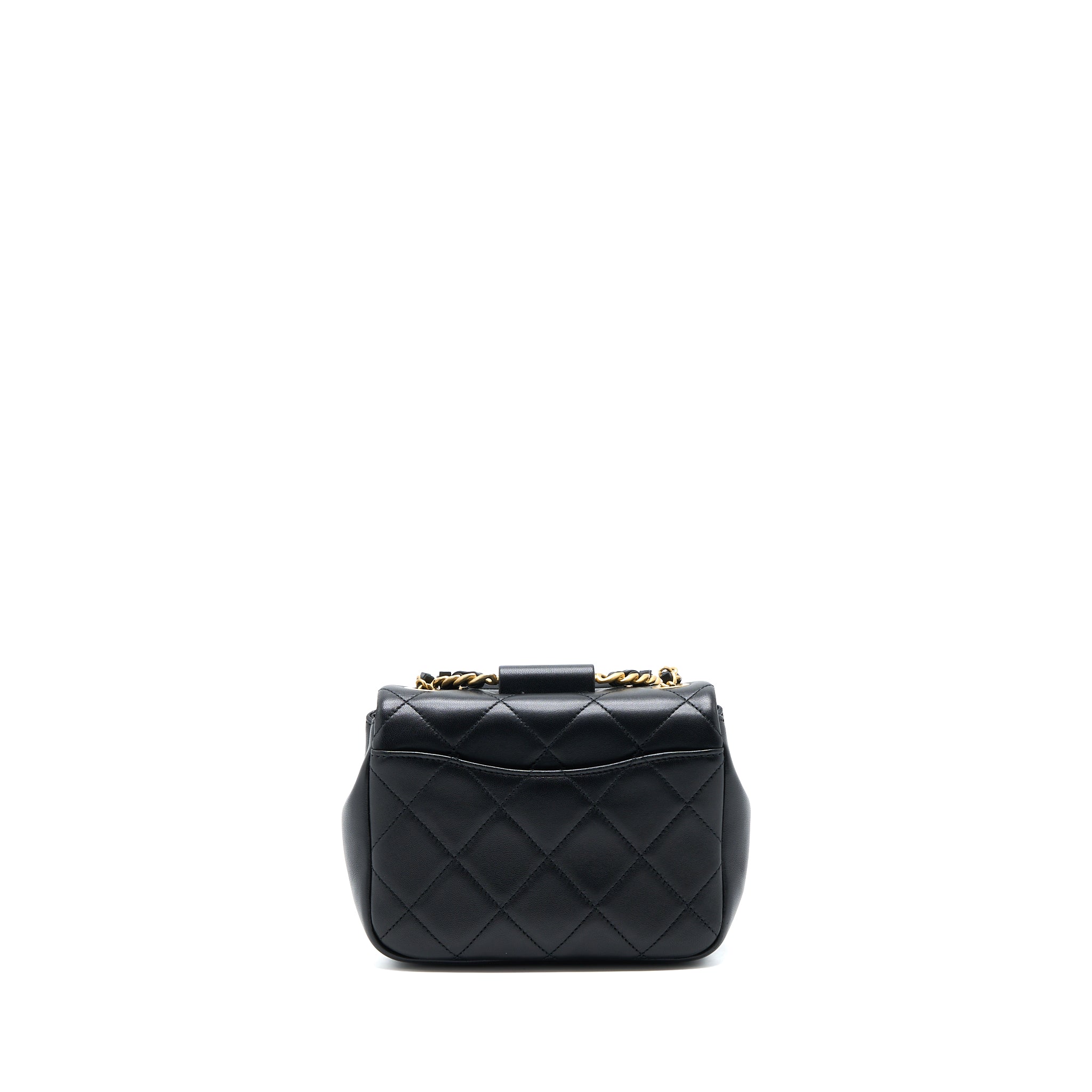 CHANEL CIRCULAR HANDLE QUILTED FLAP BAG LAMBSKIN BLACK BRUSHED GHW