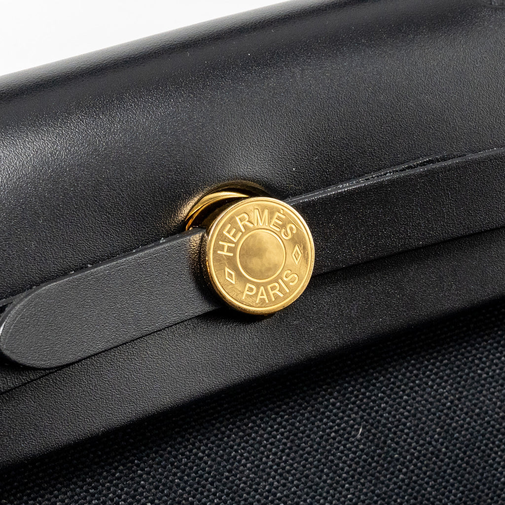 HERMES HERBAG 31 ZIP BAG CANVAS/ HUNTER LEATHER BLACK GHW