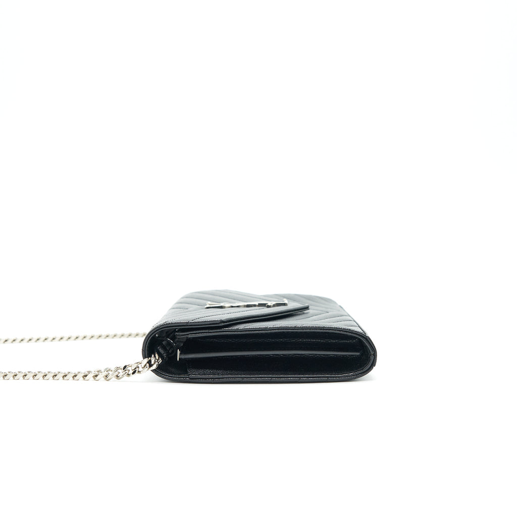 SAINT LAURENT ENVELOPE MONOGRAM WALLET ON CHAIN IN SHW