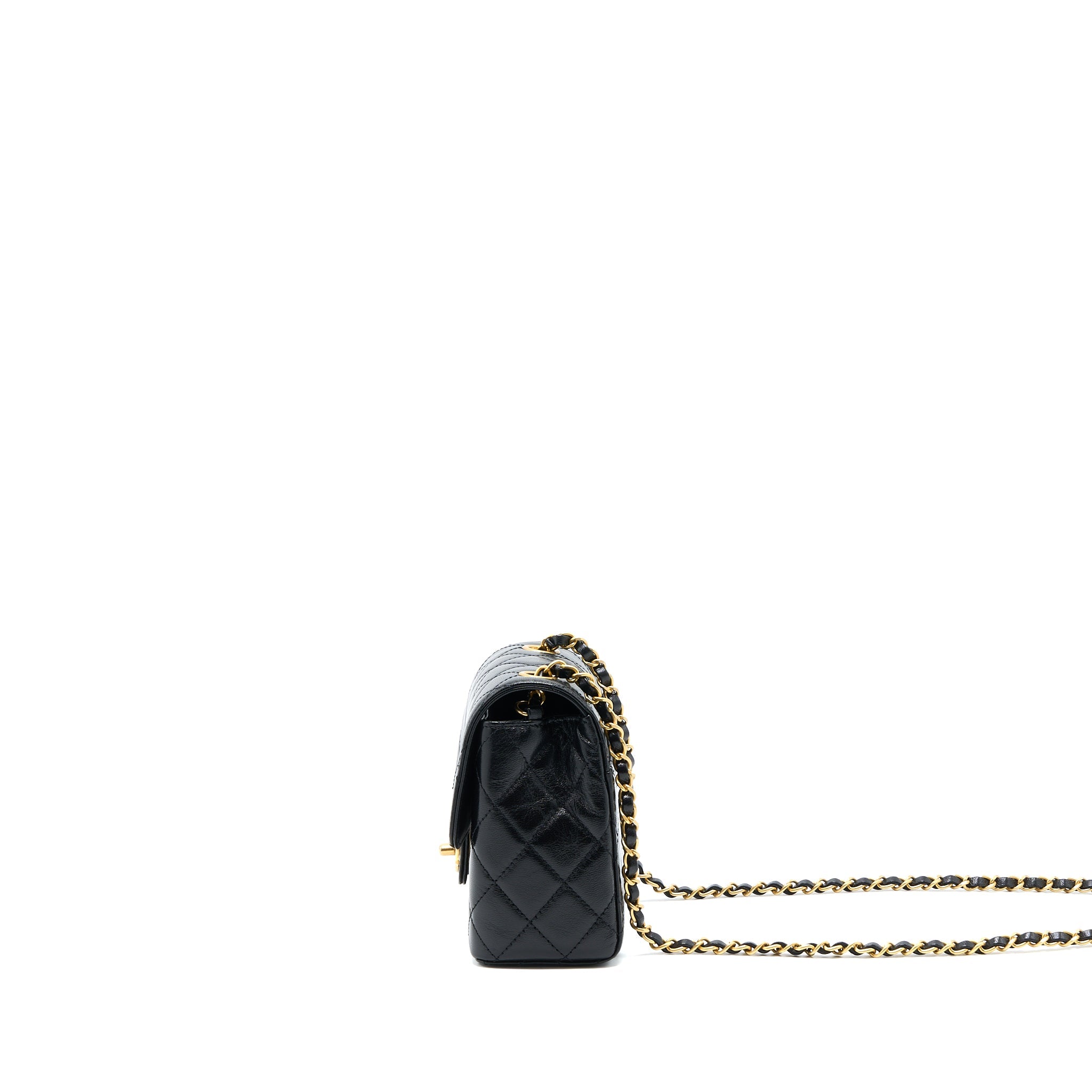 CHANEL 22K RETRO CLASSIC NEW SQUARE MINI FLAP BAG GOATSKIN BLACK GHW (MICROCHIP)