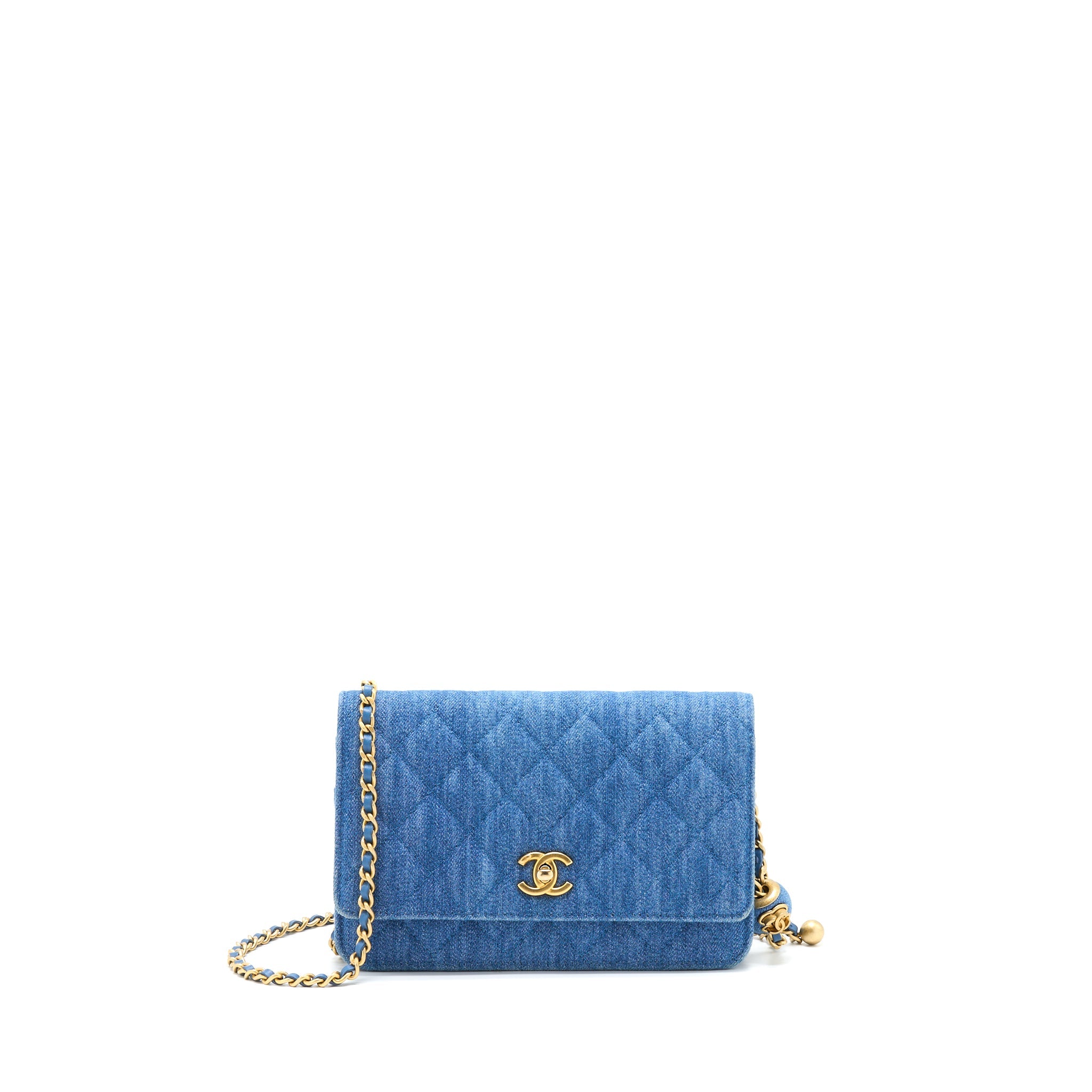 CHANEL DENIM PEARL CRUSH WALLET ON CHAIN DENIM BLUE BRUSHED GHW