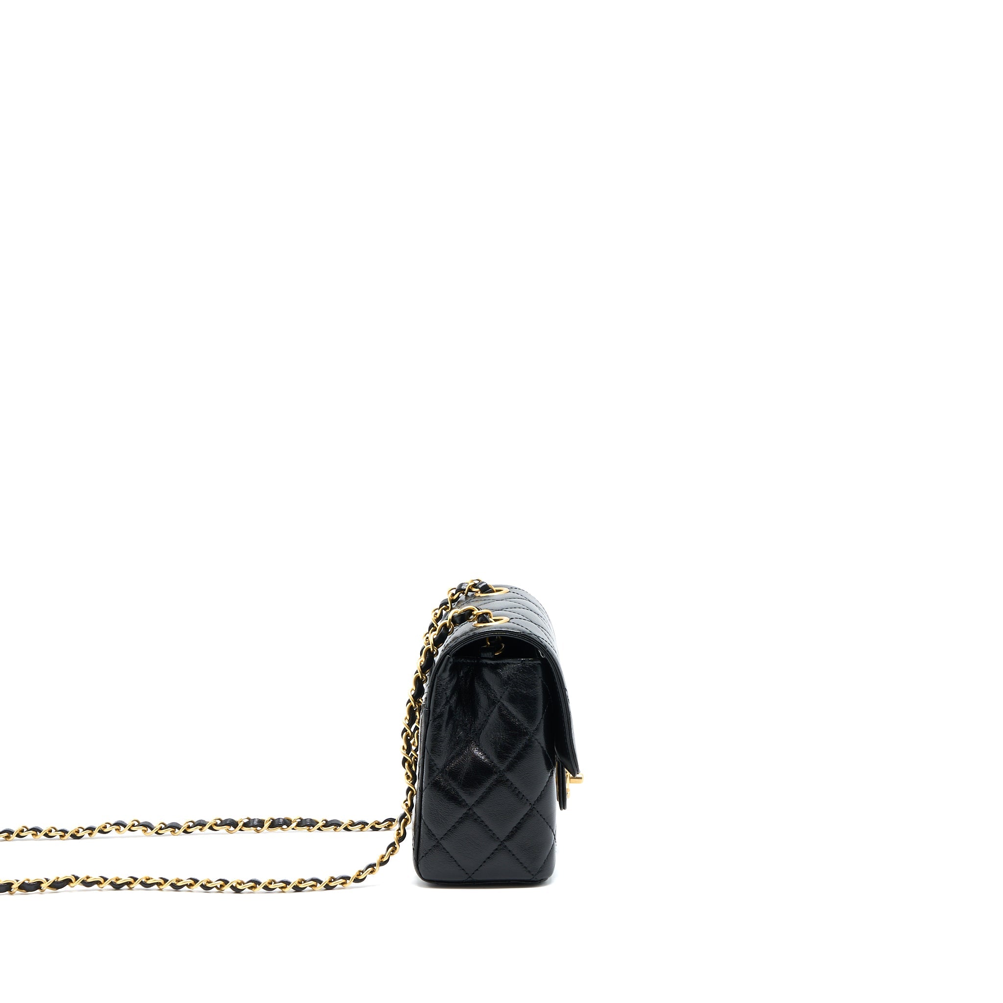 CHANEL 22K RETRO CLASSIC NEW SQUARE MINI FLAP BAG GOATSKIN BLACK GHW (MICROCHIP)