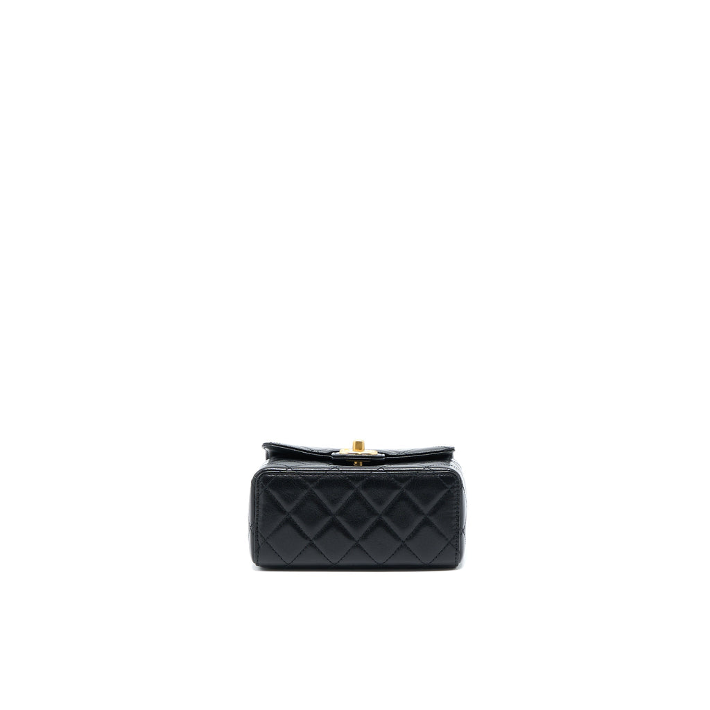CHANEL 22K RETRO CLASSIC NEW SQUARE MINI FLAP BAG GOATSKIN BLACK GHW (MICROCHIP)