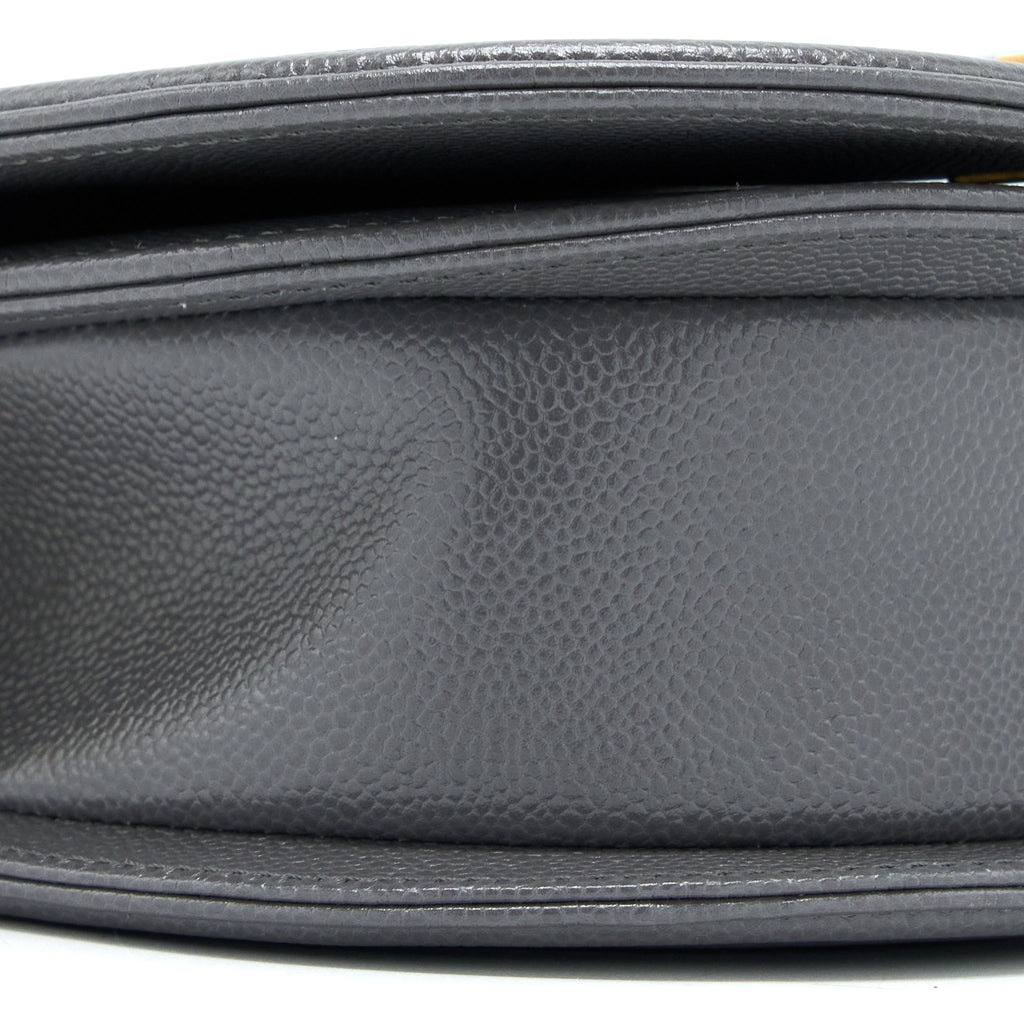 CHANEL 22A BOY MESSENGER BAG CAVIAR GREY GHW (MICROCHIP)