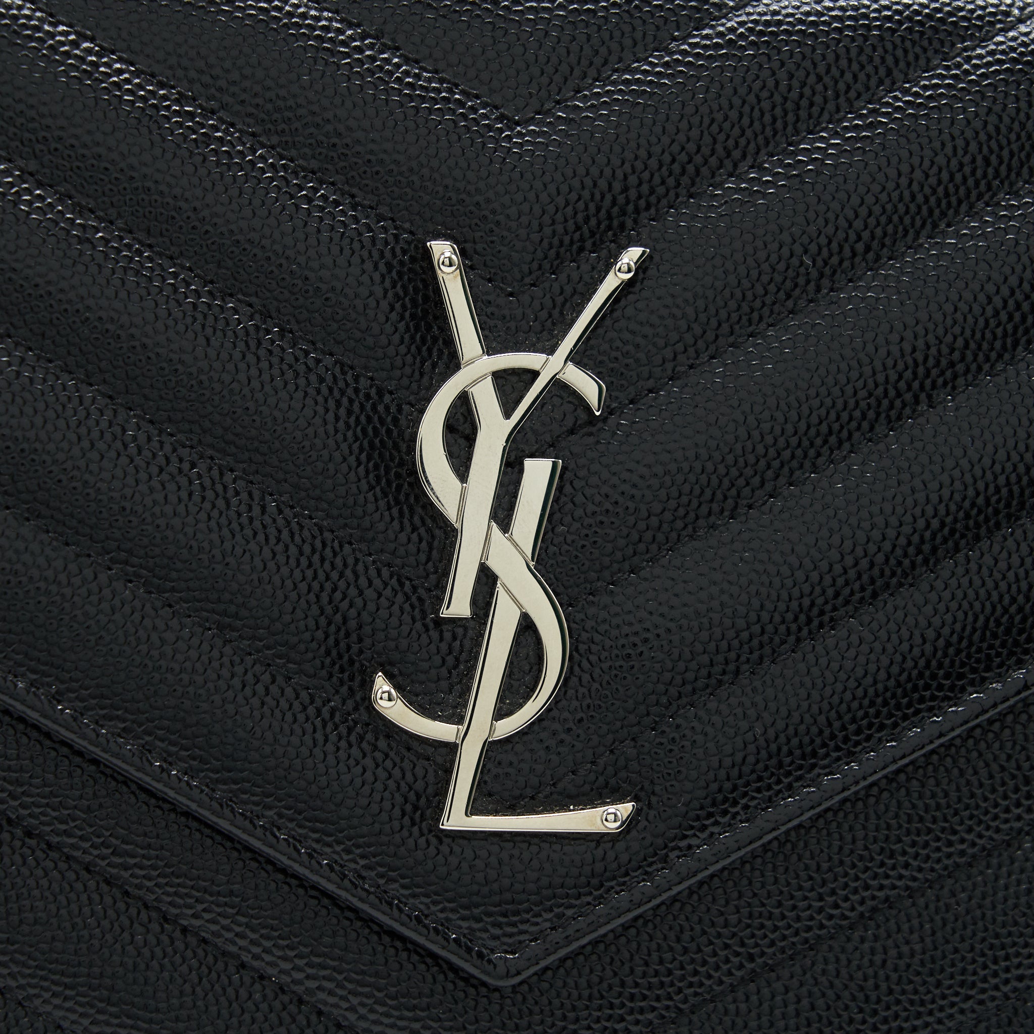 SAINT LAURENT ENVELOPE MONOGRAM WALLET ON CHAIN IN SHW