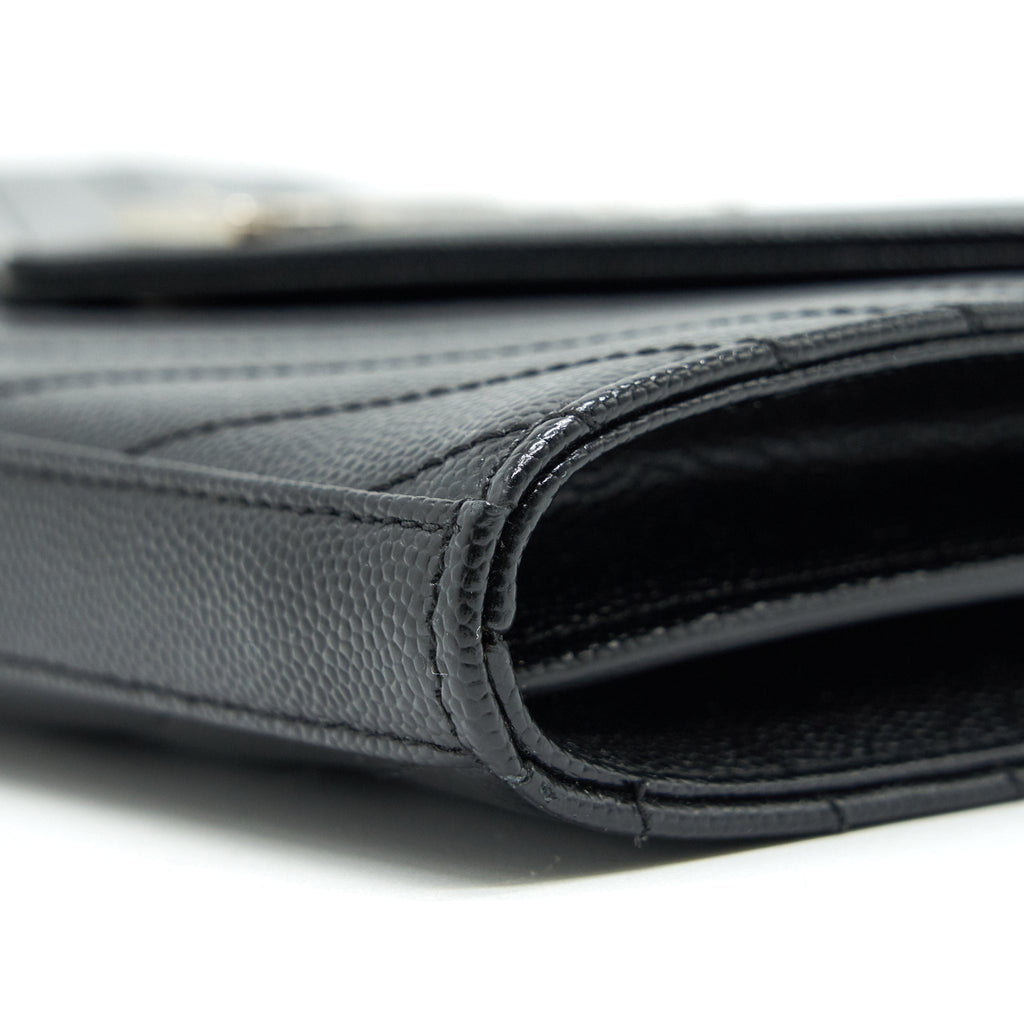 SAINT LAURENT ENVELOPE MONOGRAM WALLET ON CHAIN IN SHW
