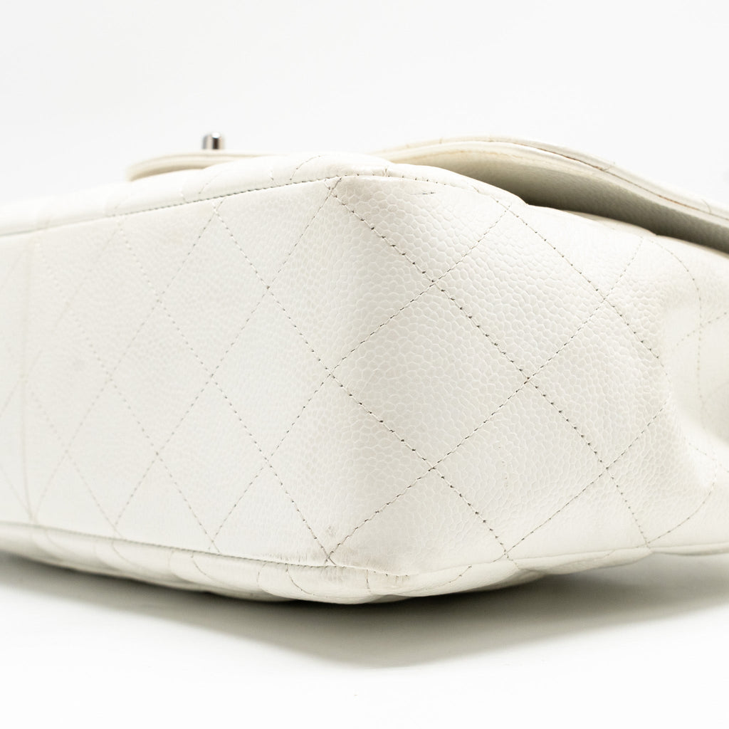 CHANEL JUMBO CLASSIC SINGLE FLAP BAG CAVIAR WHITE SHW