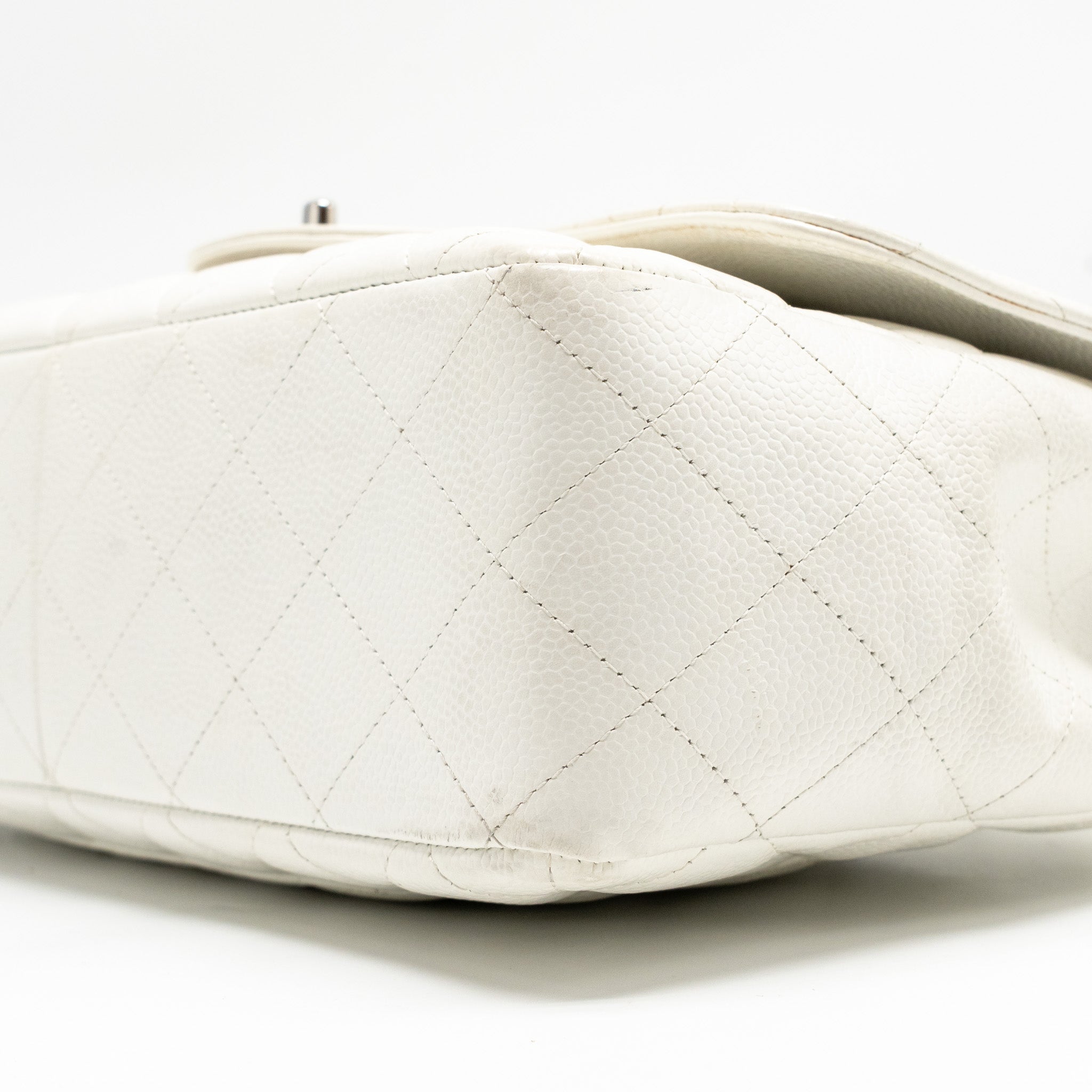CHANEL JUMBO CLASSIC SINGLE FLAP BAG CAVIAR WHITE SHW