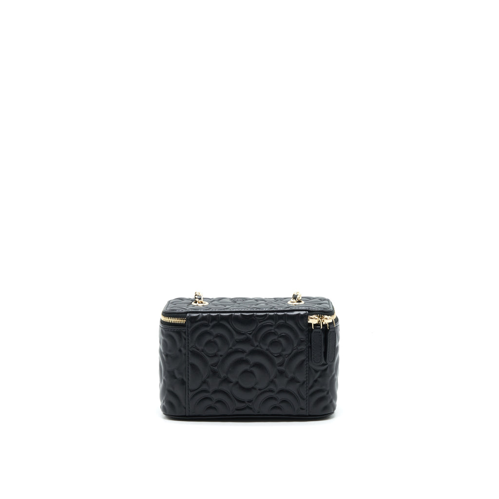 CHANEL CAMELLIA LONG VANITY WITH CHAINS LAMBSKIN BLACK LGHW