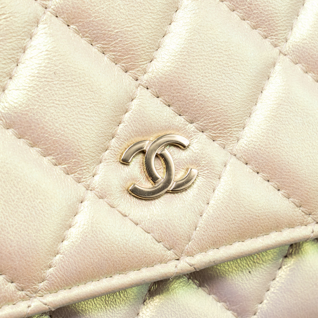 CHANEL WALLET ON CHAIN LAMBSKIN IRIDESCENT IVORY LGHW