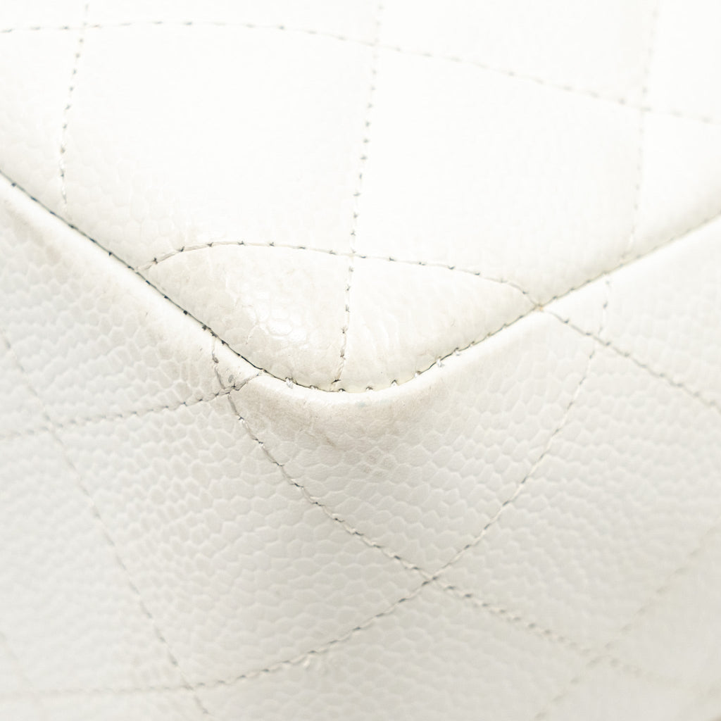 CHANEL JUMBO CLASSIC SINGLE FLAP BAG CAVIAR WHITE SHW