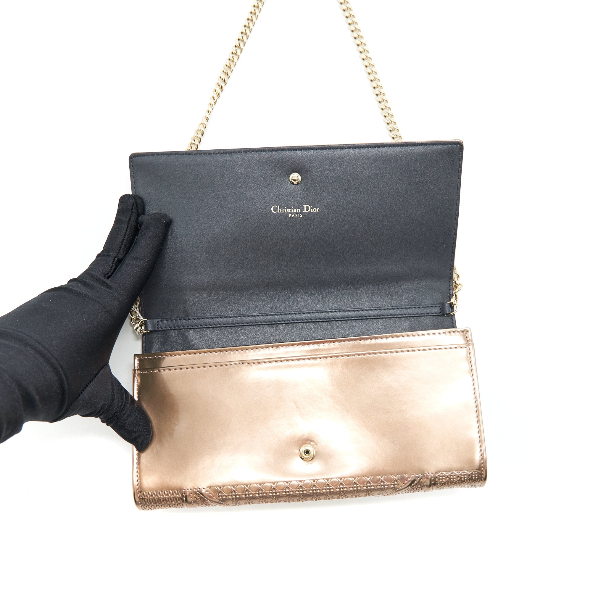 DIOR DIORAMA METALLIC PINK WALLET WITH CHAIN