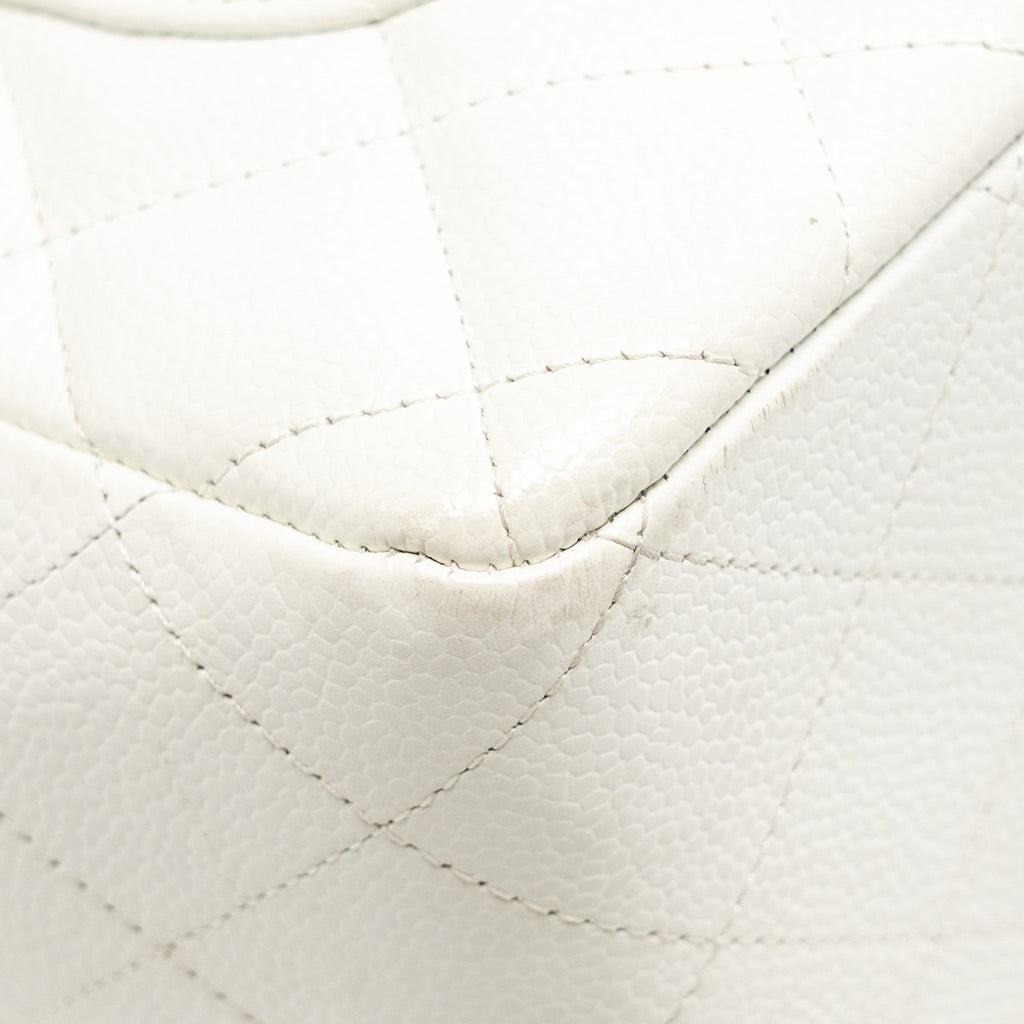 CHANEL JUMBO CLASSIC SINGLE FLAP BAG CAVIAR WHITE SHW