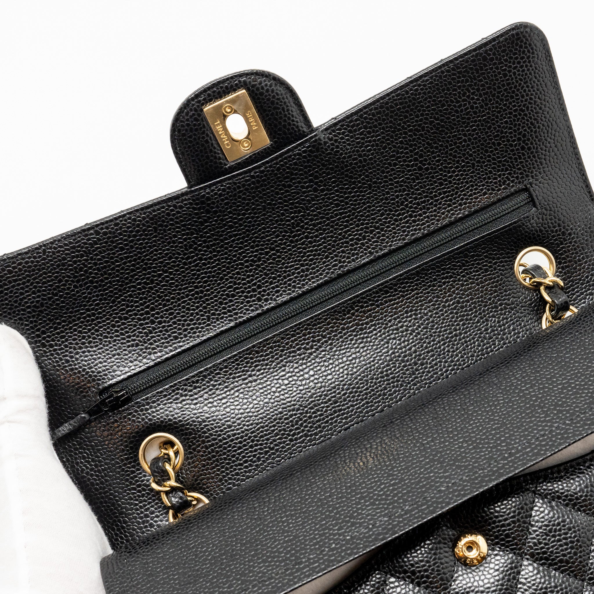 CHANEL MEDIUM CLASSIC DOUBLE FLAP BAG CAVIAR BLACK GHW (MICROCHIP)