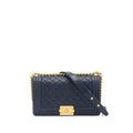CHANEL MEDIUM BOY GRAINED NAVY CALFSKIN BRUSHED GHW