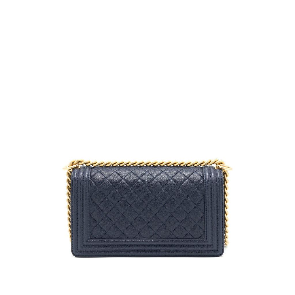 CHANEL MEDIUM BOY GRAINED NAVY CALFSKIN BRUSHED GHW