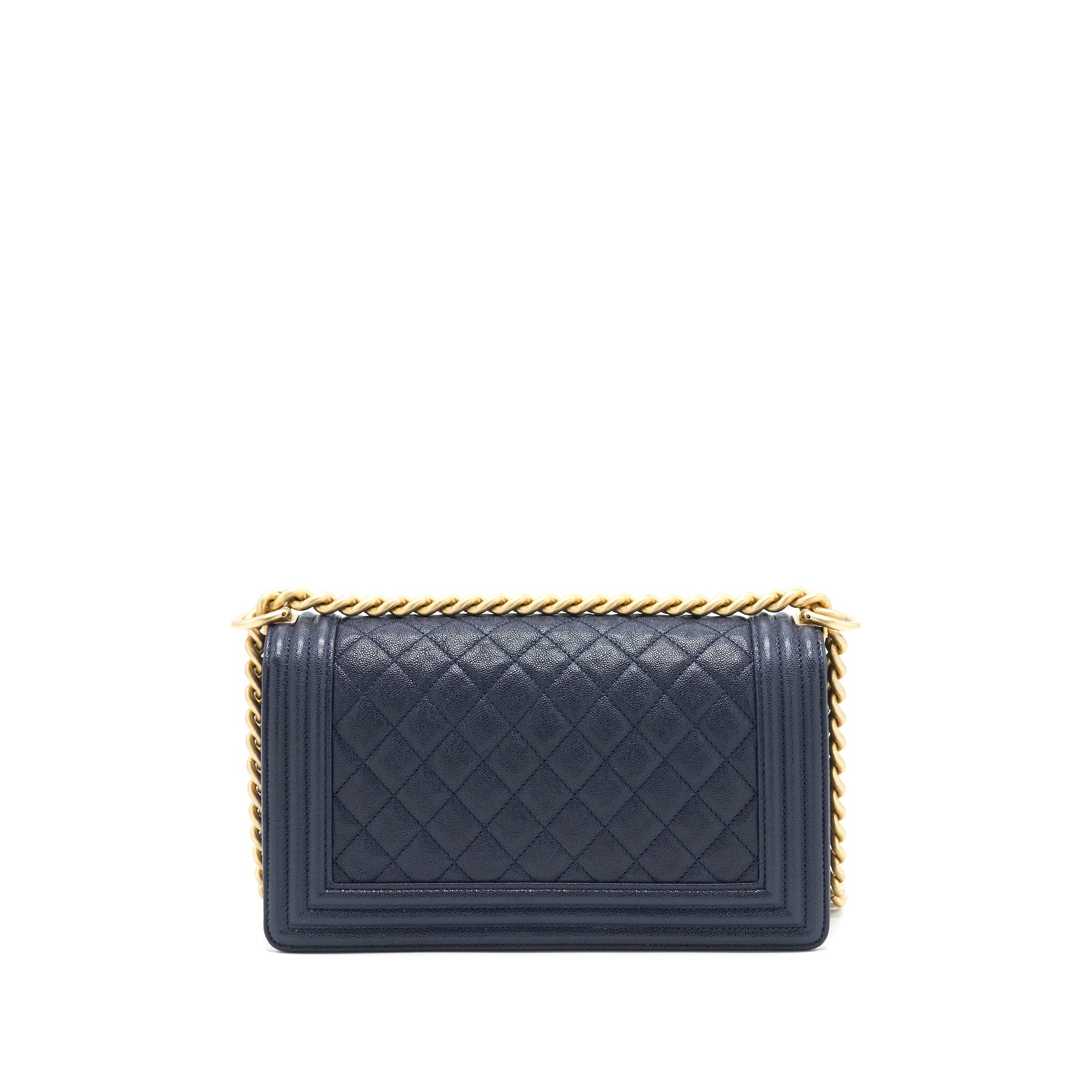 CHANEL MEDIUM BOY GRAINED NAVY CALFSKIN BRUSHED GHW