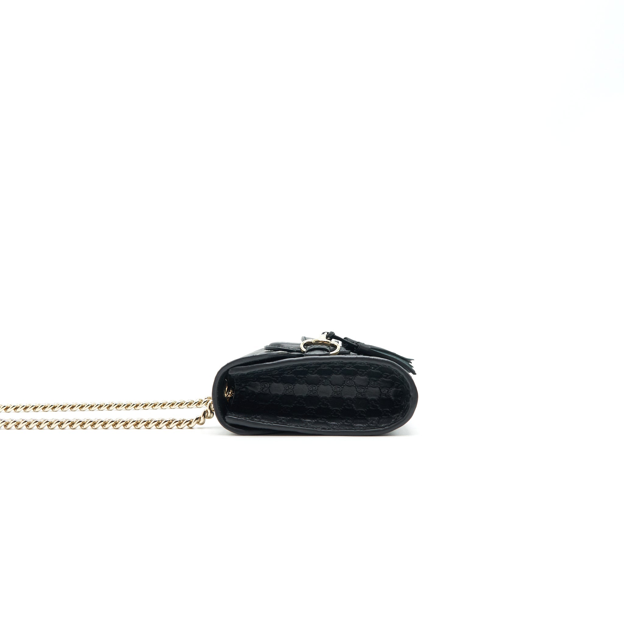 GUCCI EMILY GUCCISSIMA MINI LEATHER SHOULDER BAG BLACK