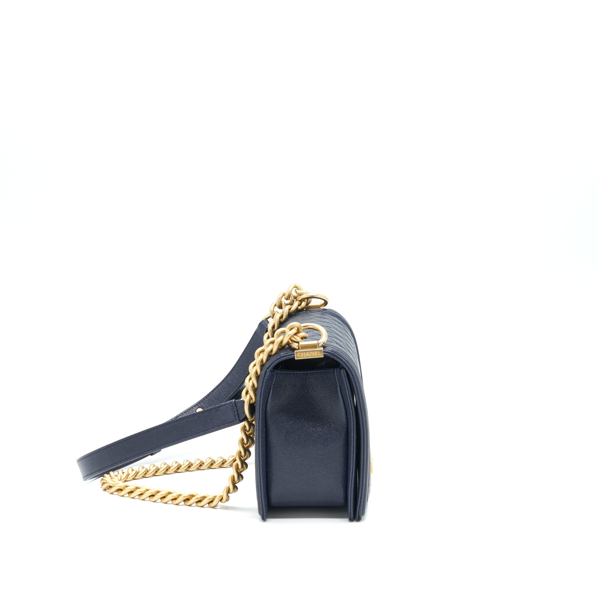 CHANEL MEDIUM BOY GRAINED NAVY CALFSKIN BRUSHED GHW