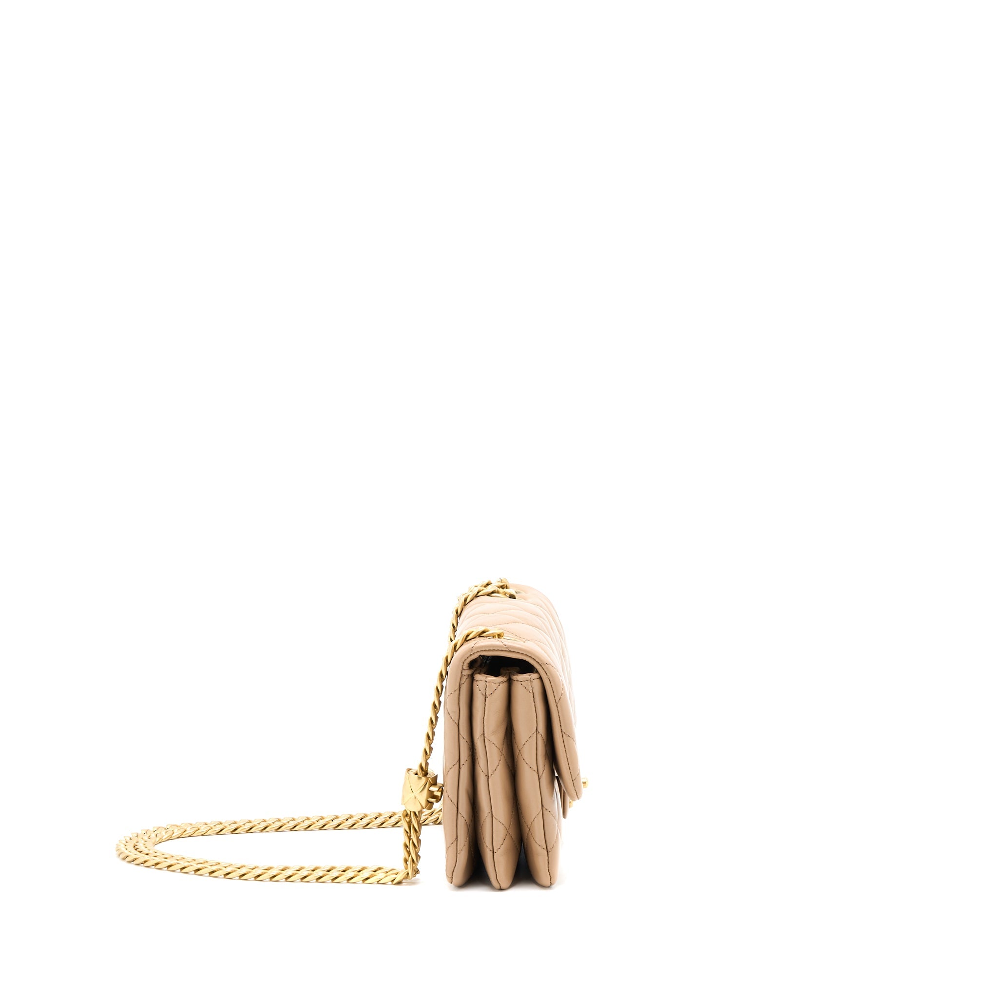 CHANEL 22K GOLD PILLAR ADJUSTABLE CHAIN FLAP BAG LAMBSKIN BEIGE GHW (MICROCHIP)