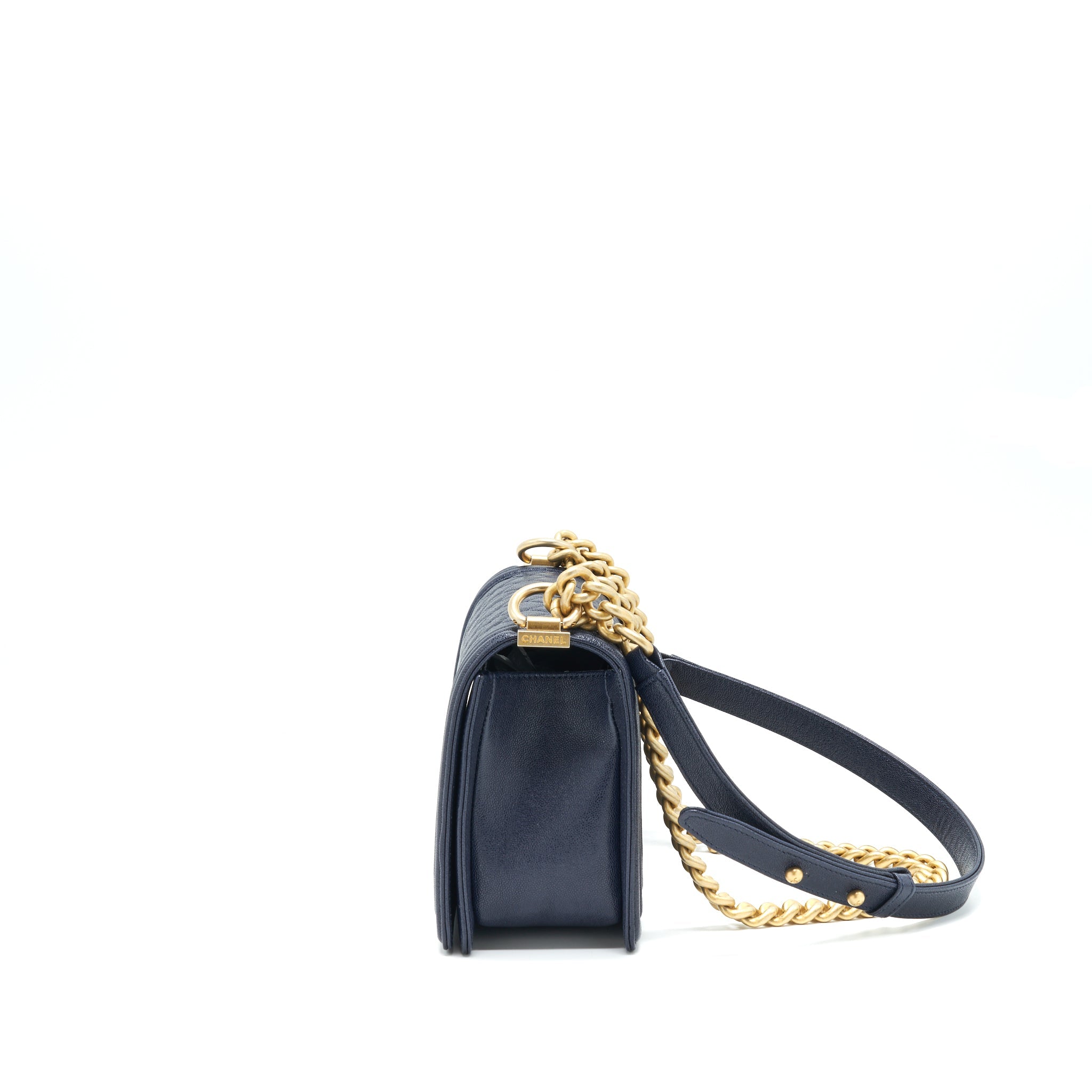 CHANEL MEDIUM BOY GRAINED NAVY CALFSKIN BRUSHED GHW