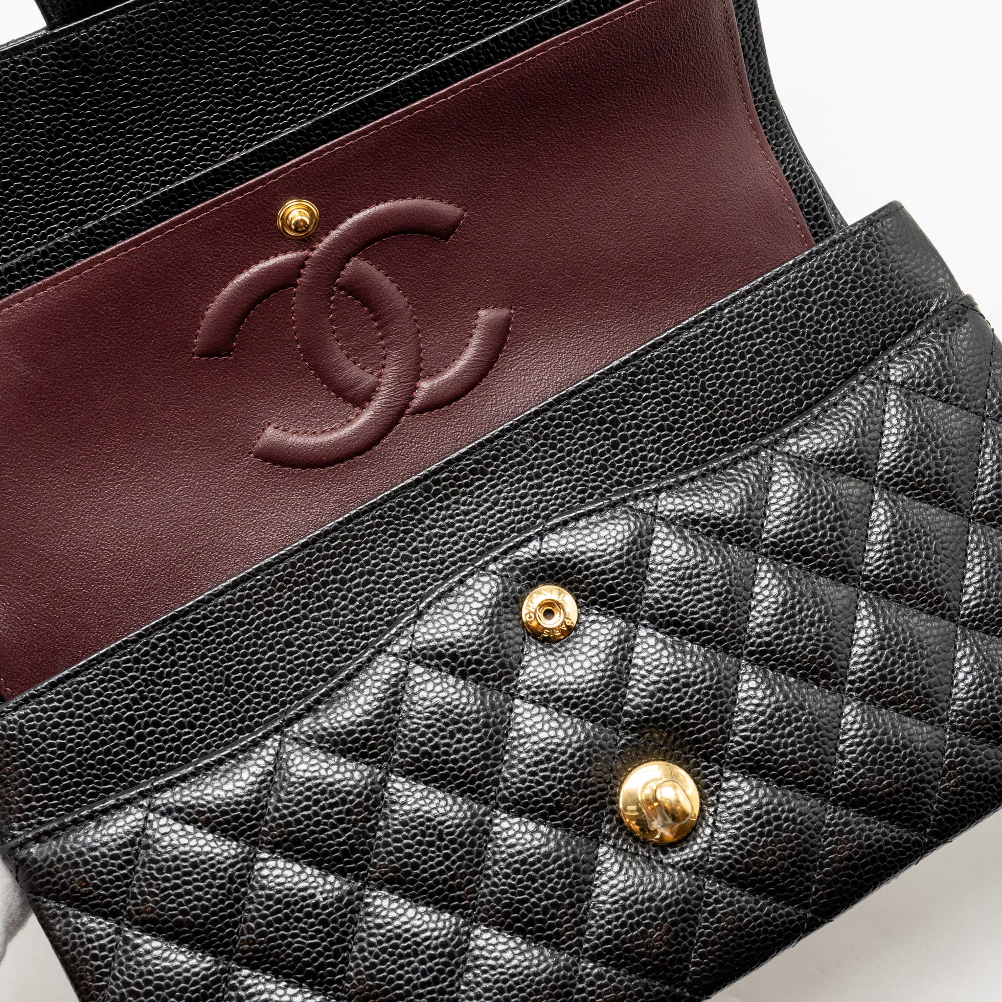 CHANEL MEDIUM CLASSIC DOUBLE FLAP BAG CAVIAR BLACK GHW (MICROCHIP)