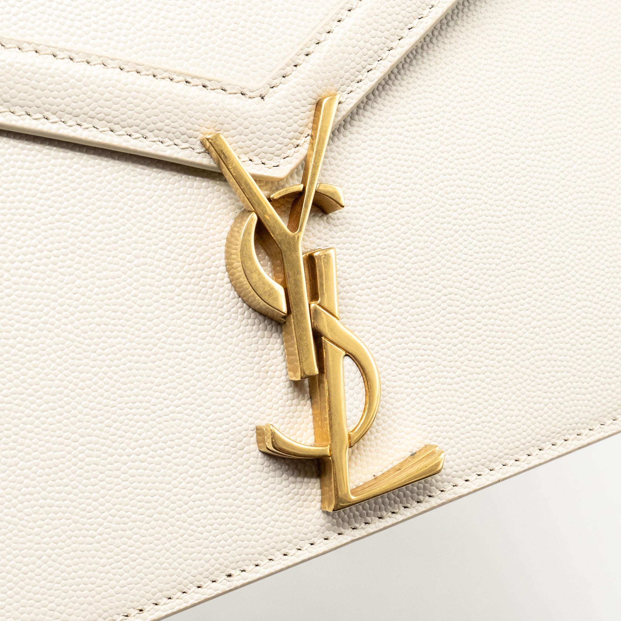 SAINT LAURENT/YSL CASSANDRA CHAIN WALLET GRAINED CALFSKIN CREAMY WHITE GHW