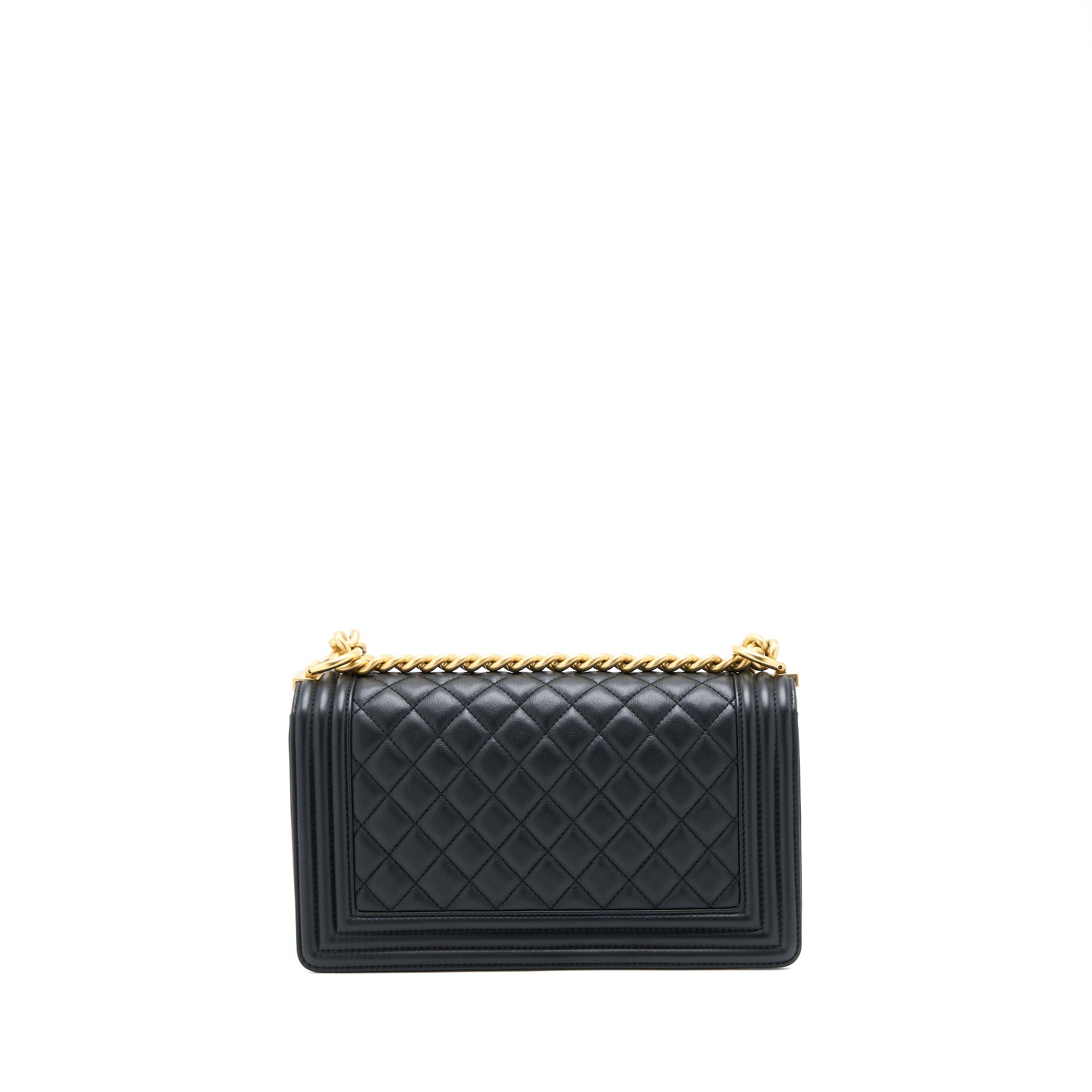 CHANEL MEDIUM BOY BAG LAMBSKIN BLACK BRUSHED GHW (MICROCHIP)