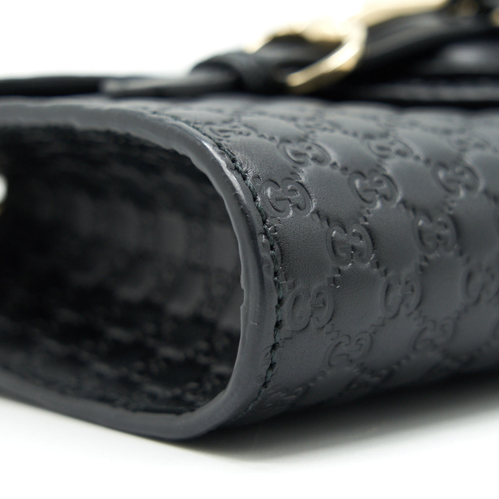 GUCCI EMILY GUCCISSIMA MINI LEATHER SHOULDER BAG BLACK