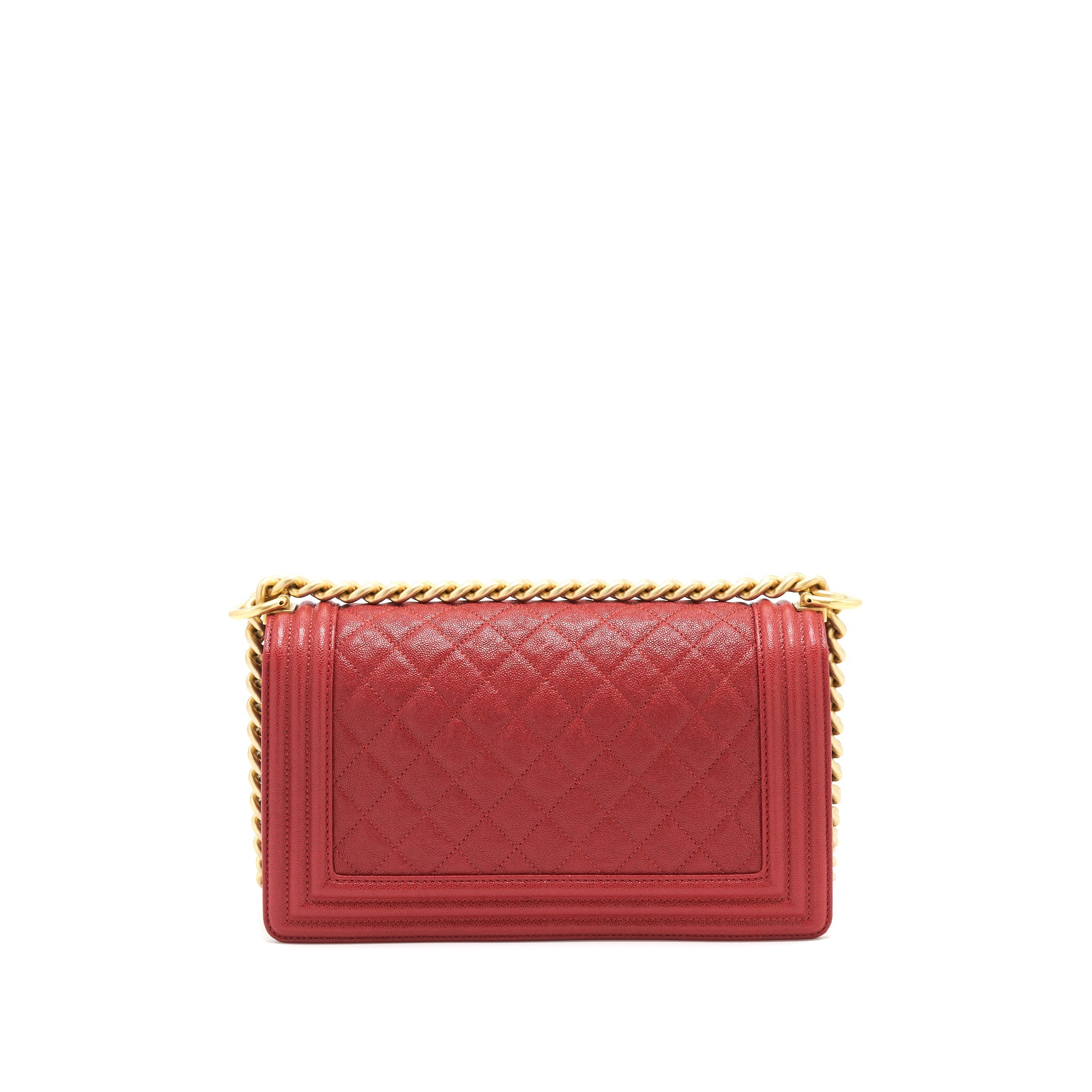 CHANEL MEDIUM BOY GRAINED RED CALFSKIN BRUSHED GHW