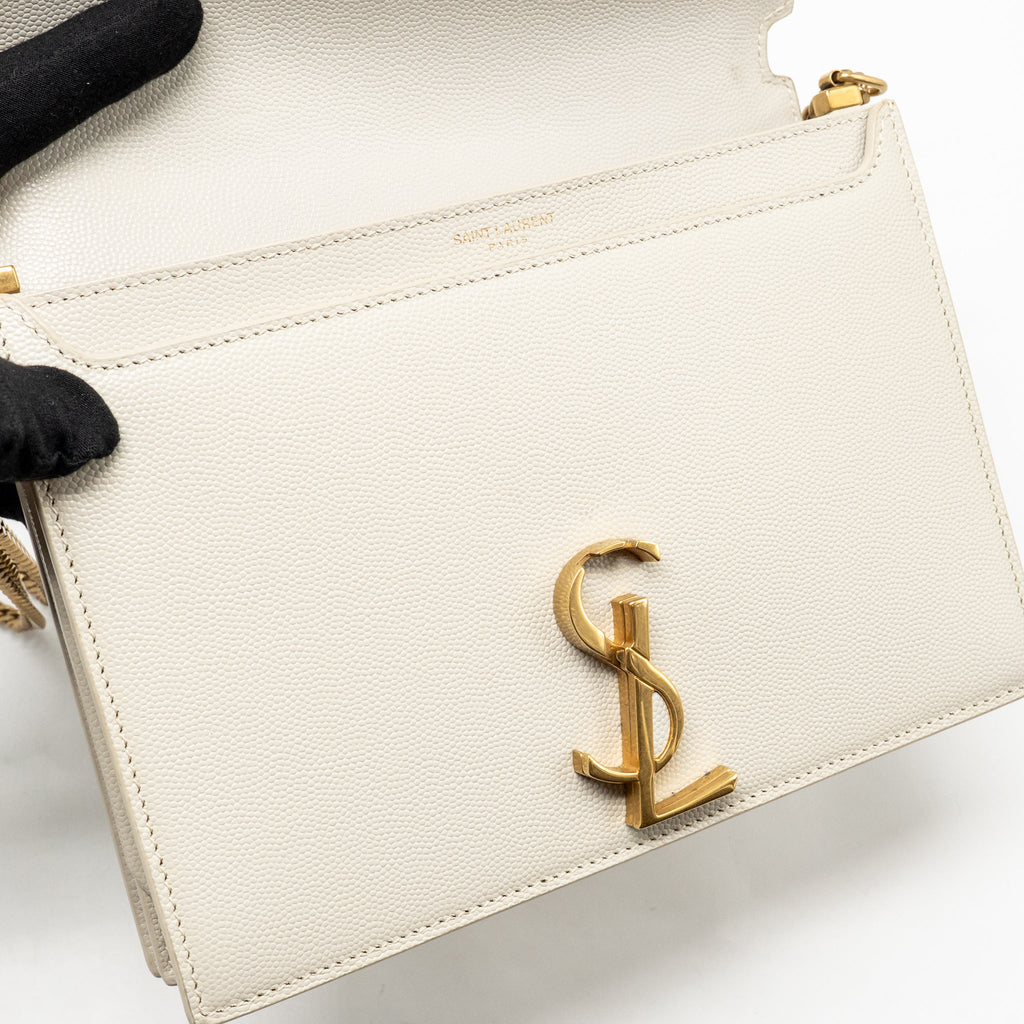 SAINT LAURENT/YSL CASSANDRA CHAIN WALLET GRAINED CALFSKIN CREAMY WHITE GHW