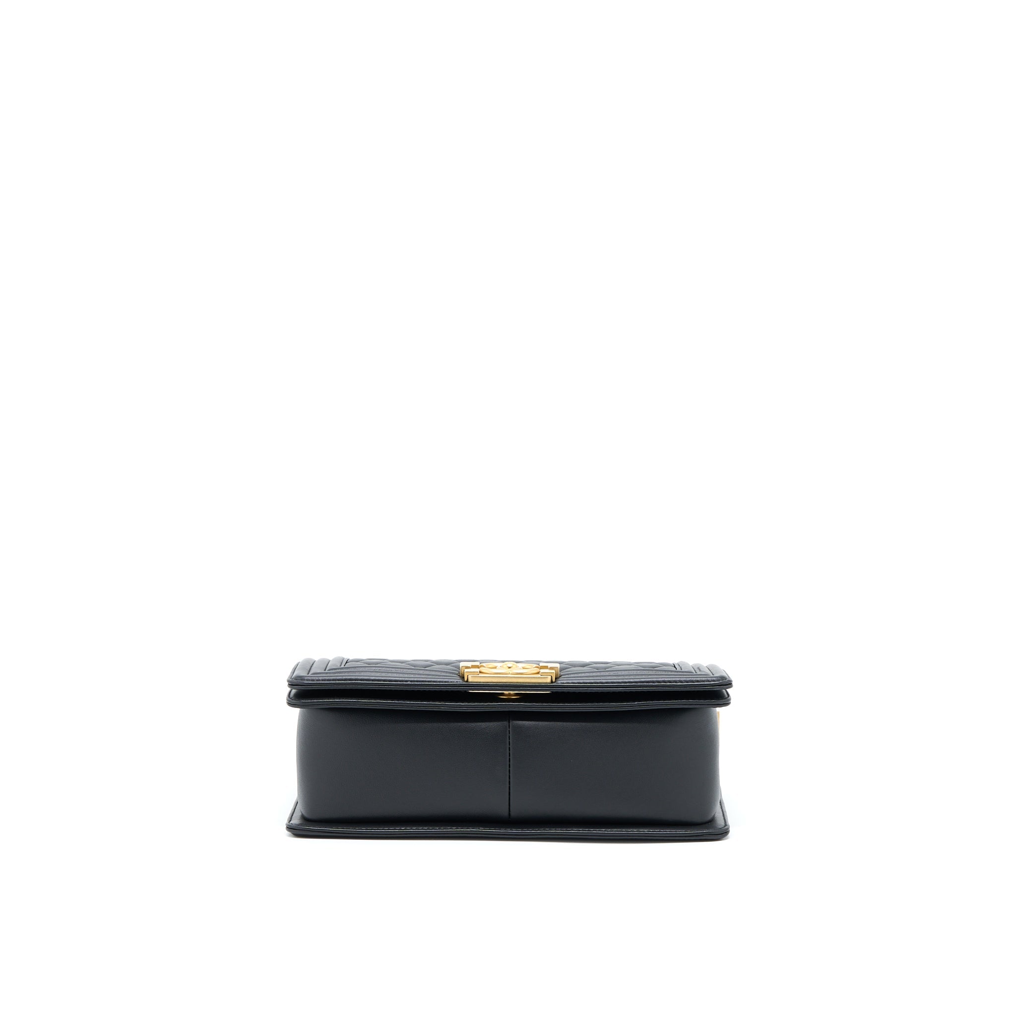 CHANEL MEDIUM BOY BAG LAMBSKIN BLACK BRUSHED GHW (MICROCHIP)
