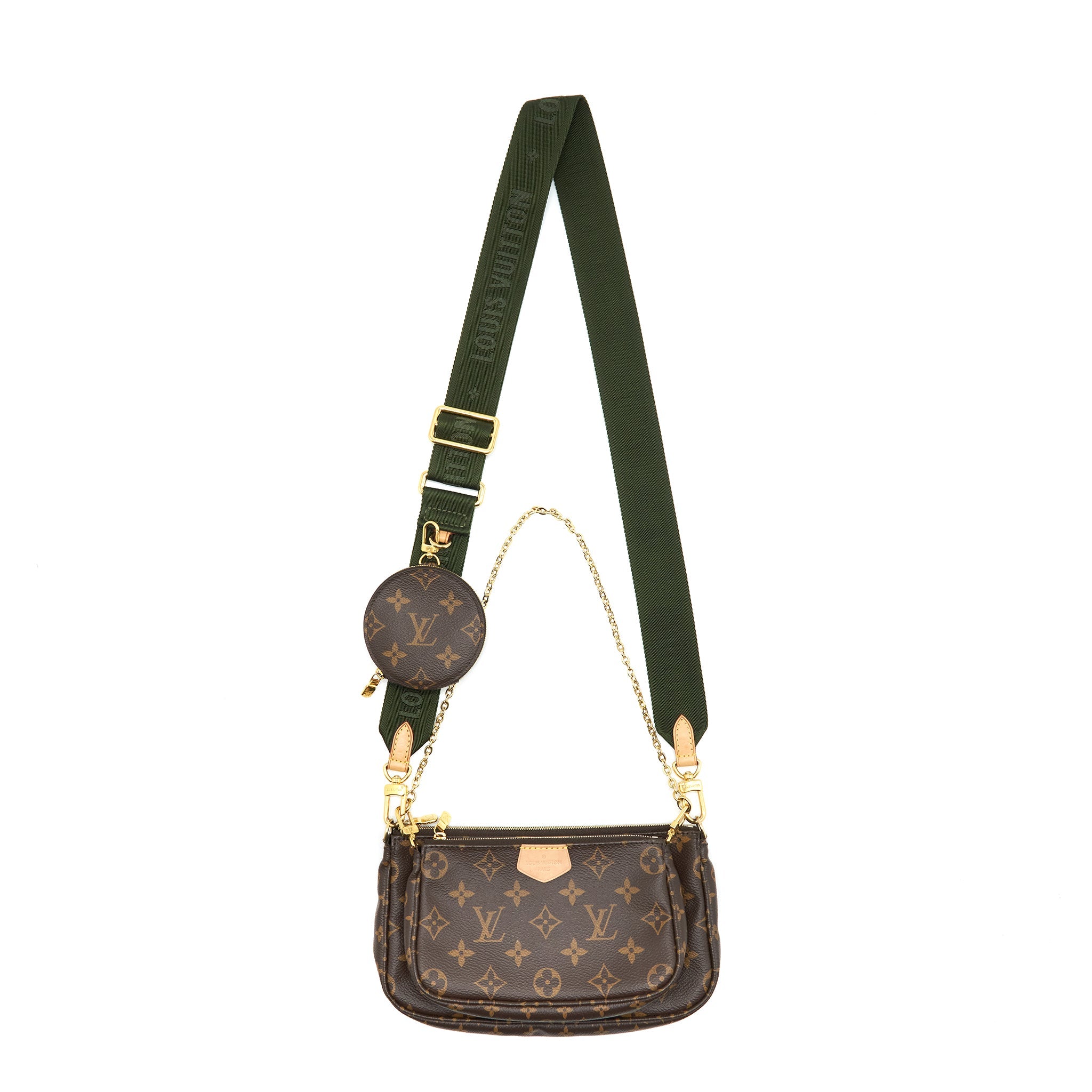 LOUIS VUITTON MULTI POCHETTE KAHKI STRAP MONOGRAM GHW