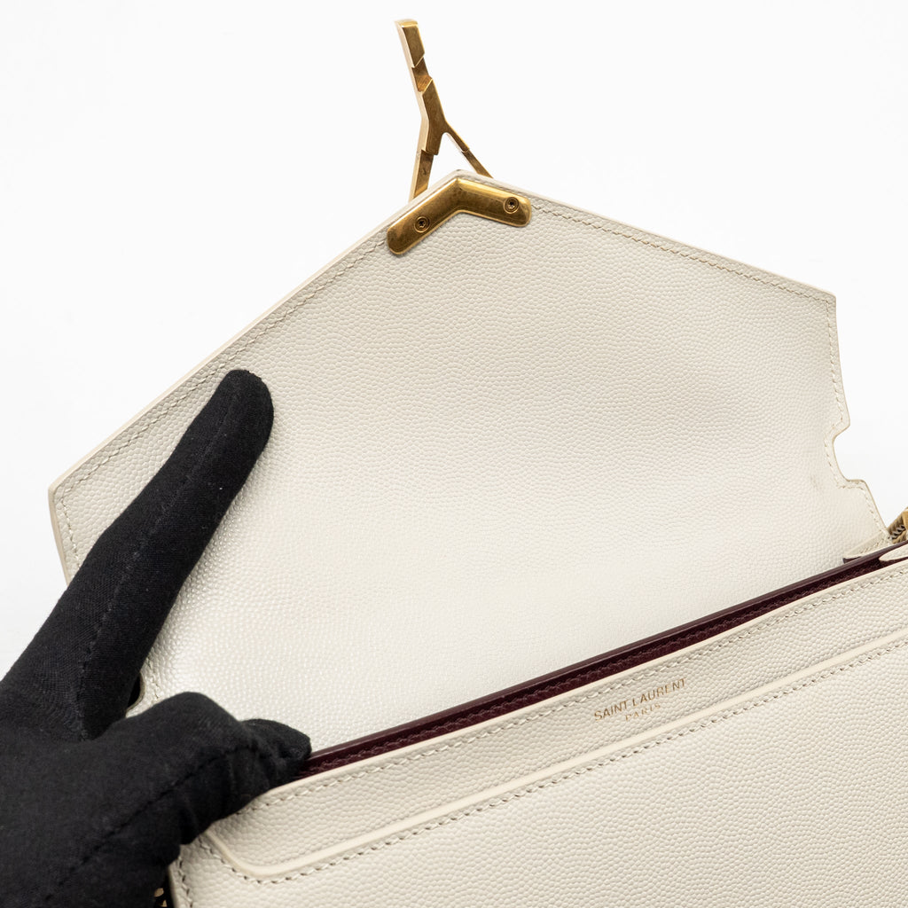 SAINT LAURENT/YSL CASSANDRA CHAIN WALLET GRAINED CALFSKIN CREAMY WHITE GHW