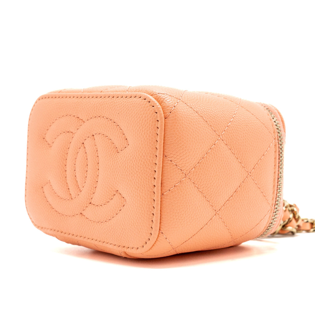 CHANEL MINI VANITY WITH CHAINS CAVIAR CORAL PINK LGHW(MICROCHIP)