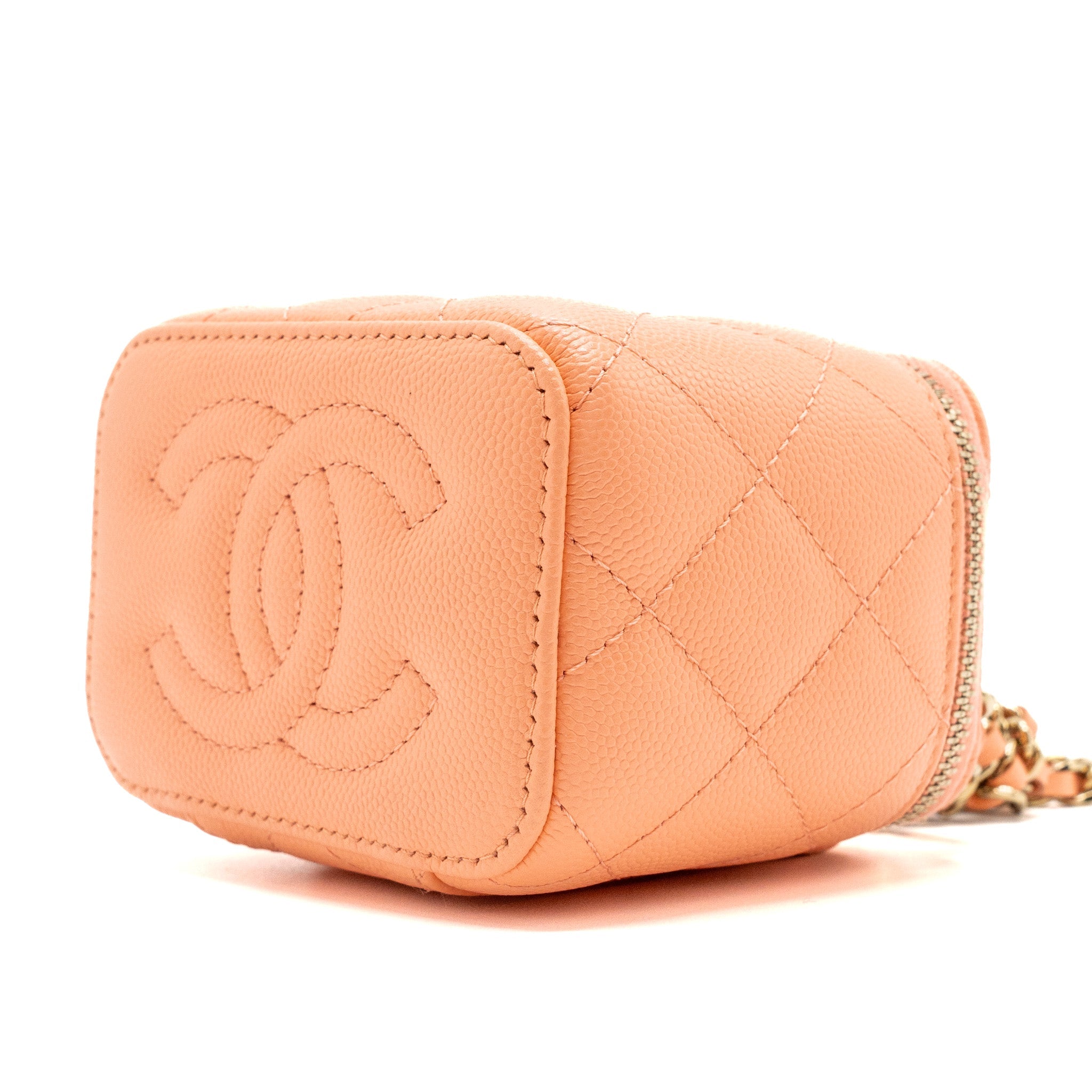 CHANEL MINI VANITY WITH CHAINS CAVIAR CORAL PINK LGHW(MICROCHIP)