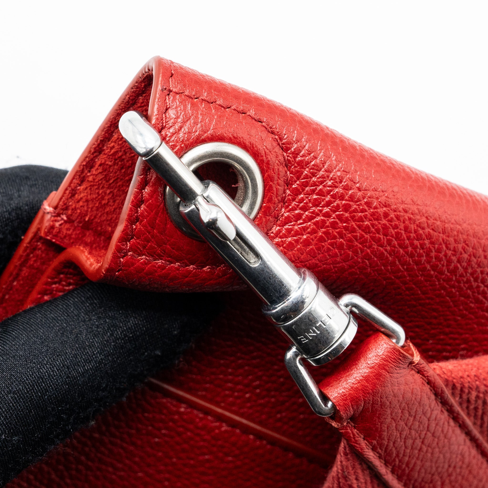 CELINE SANGLE SMALL BUCKET BAG GRAINED CALFSKIN RED SHW