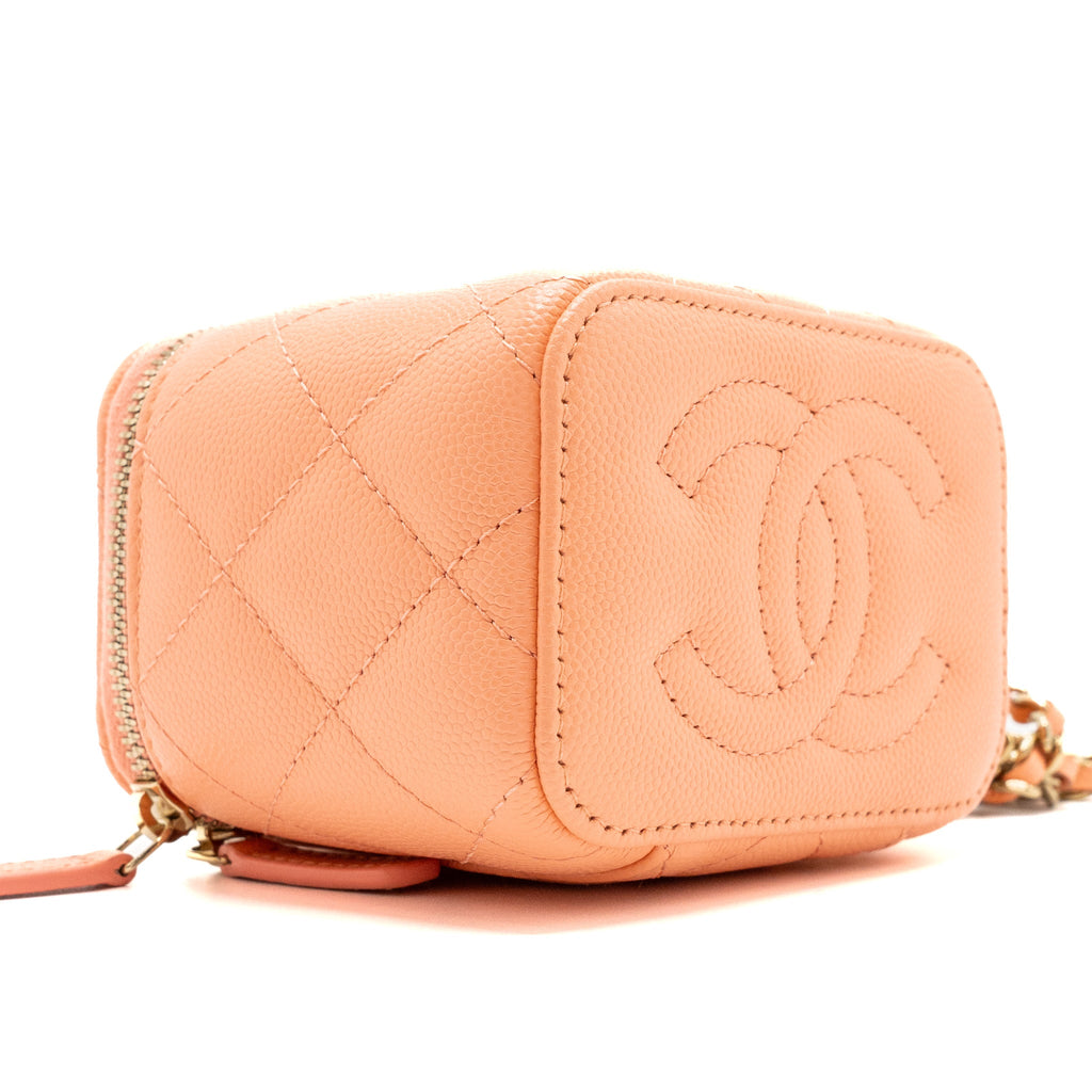 CHANEL MINI VANITY WITH CHAINS CAVIAR CORAL PINK LGHW(MICROCHIP)